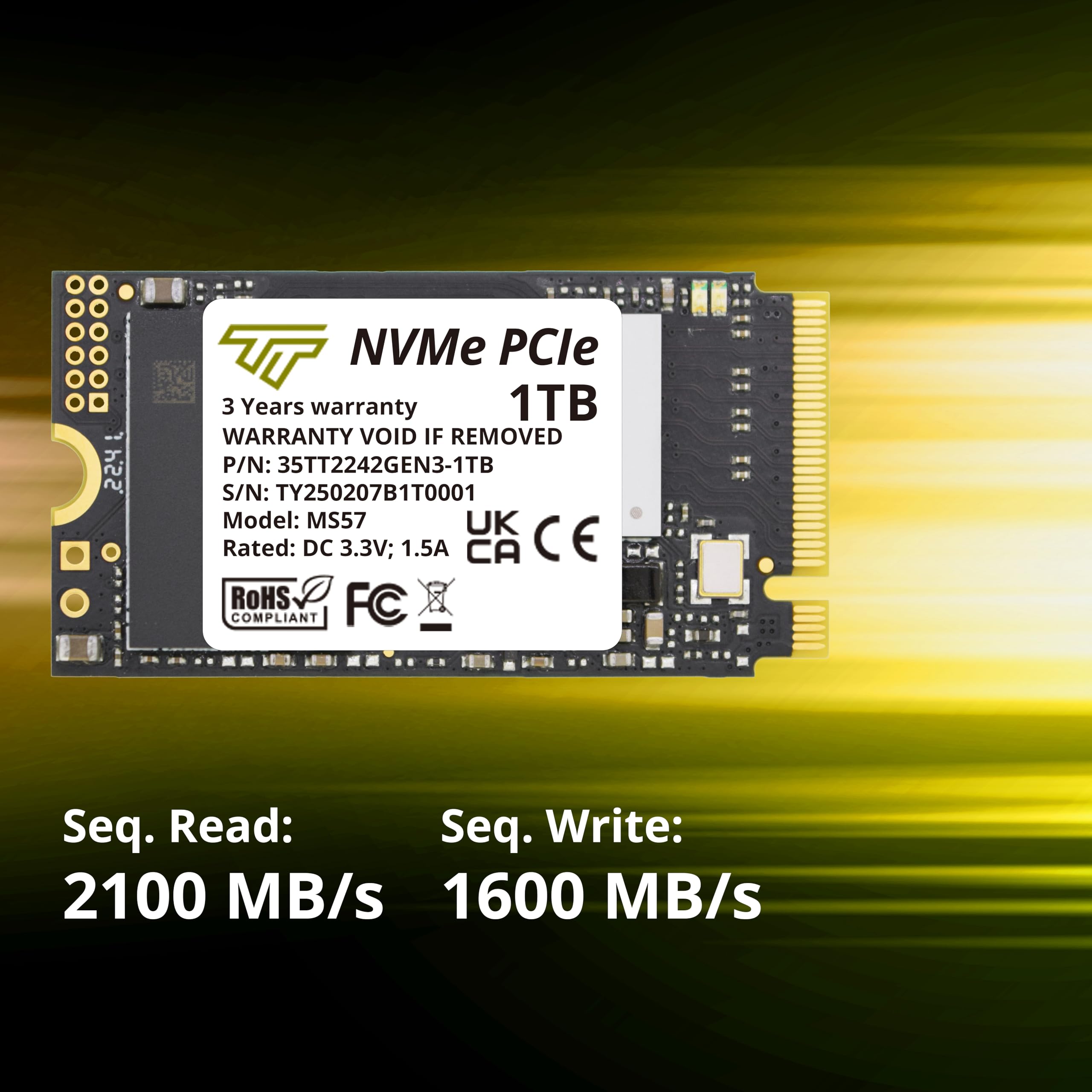 Timetec 1TB M.2 2242 NVMe PCIe Gen3x4 SSD - 3D NAND TLC Internal Solid State Drive with 2100MB/s Read & 1600MB/s Write Speed - Compatible with Lenovo ThinkPad E15, 11e Yoga Gen 6, Laptops & Desktops - Perfect for Gaming, Video Editing & Fast Boot Times