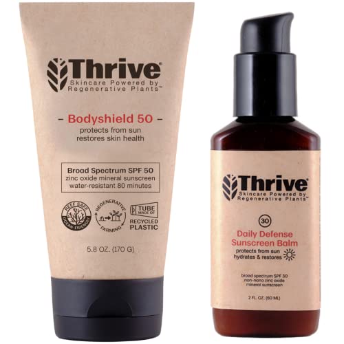 Thrive Natural Mineral Sunscreen Bundle - SPF 30 Face Moisturizer & SPF 50 Water Resistant Body Sunscreen - Broad Spectrum Zinc Oxide Sunblock - Vegan, Reef Safe, Made in USA - Perfect for Beach, Pool & Outdoor Activities