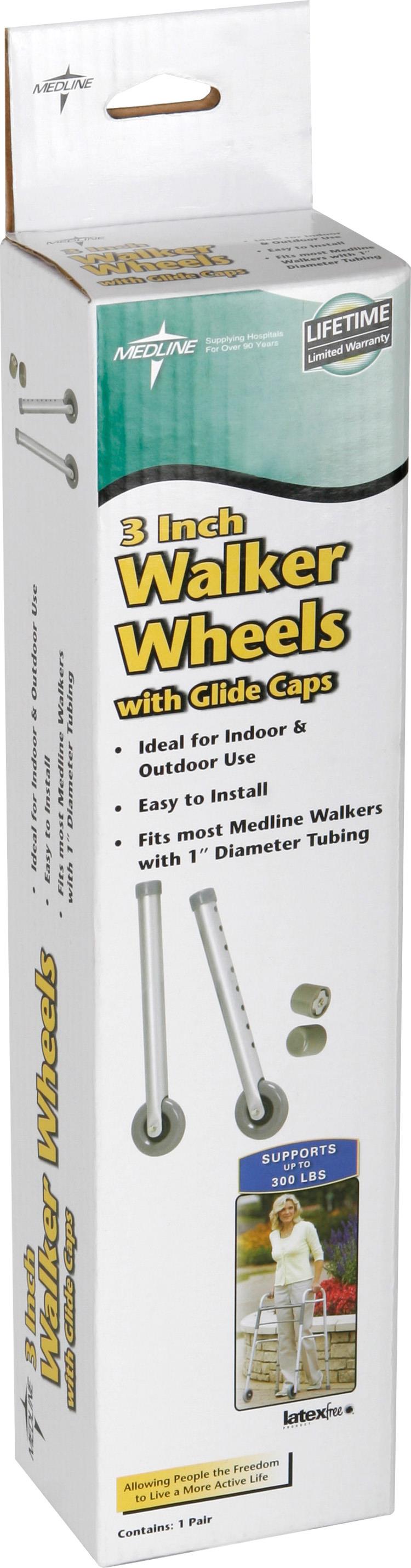 Medline Replacement Walker Casters, 3 Pack - Heavy Duty Wheels for Rollators & Walkers - Perfect for Indoor/Outdoor Mobility Assistance
