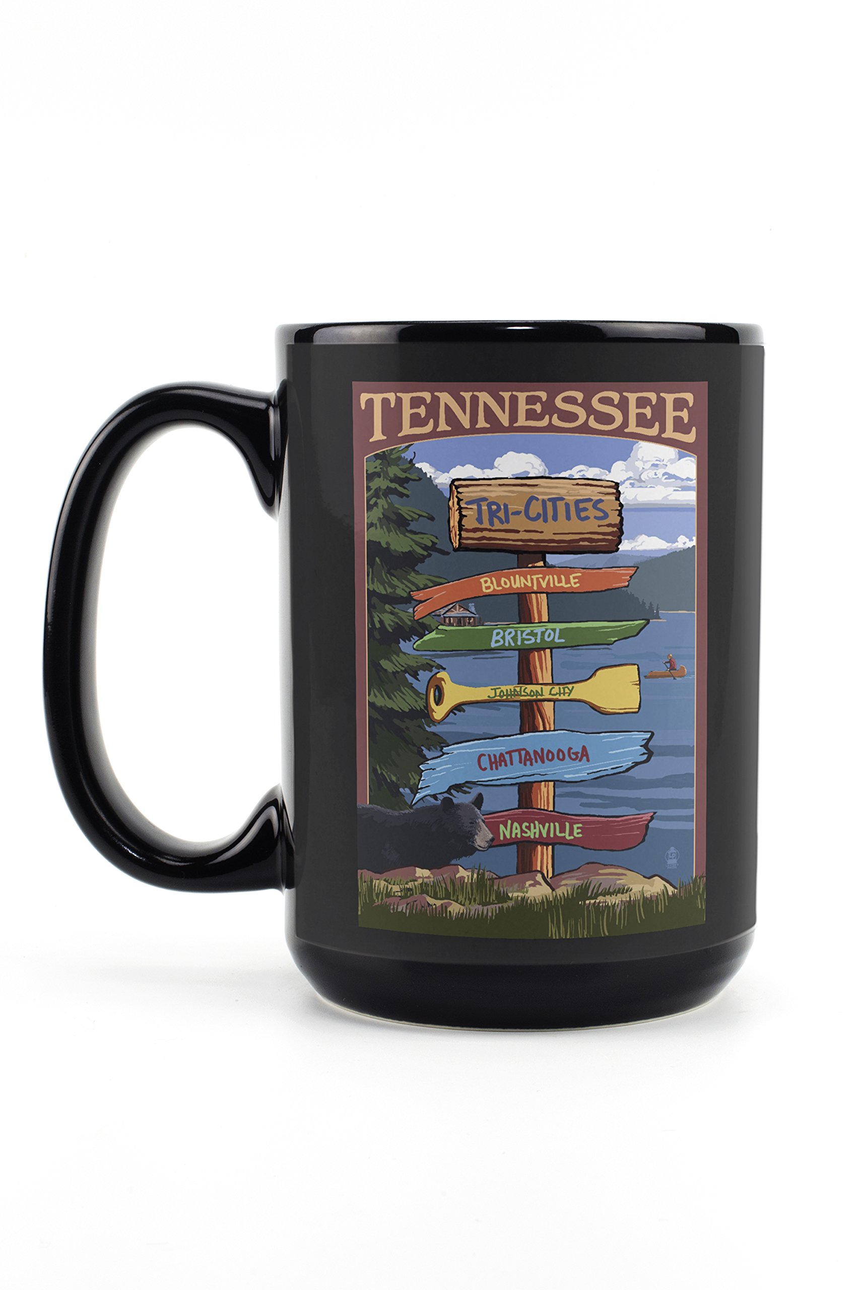 Lantern Press Tri-Cities Tennessee Signpost Mug - 15oz Black Ceramic Coffee & Tea Cup | Dishwasher & Microwave Safe | Perfect for Home, Office & Travel Use