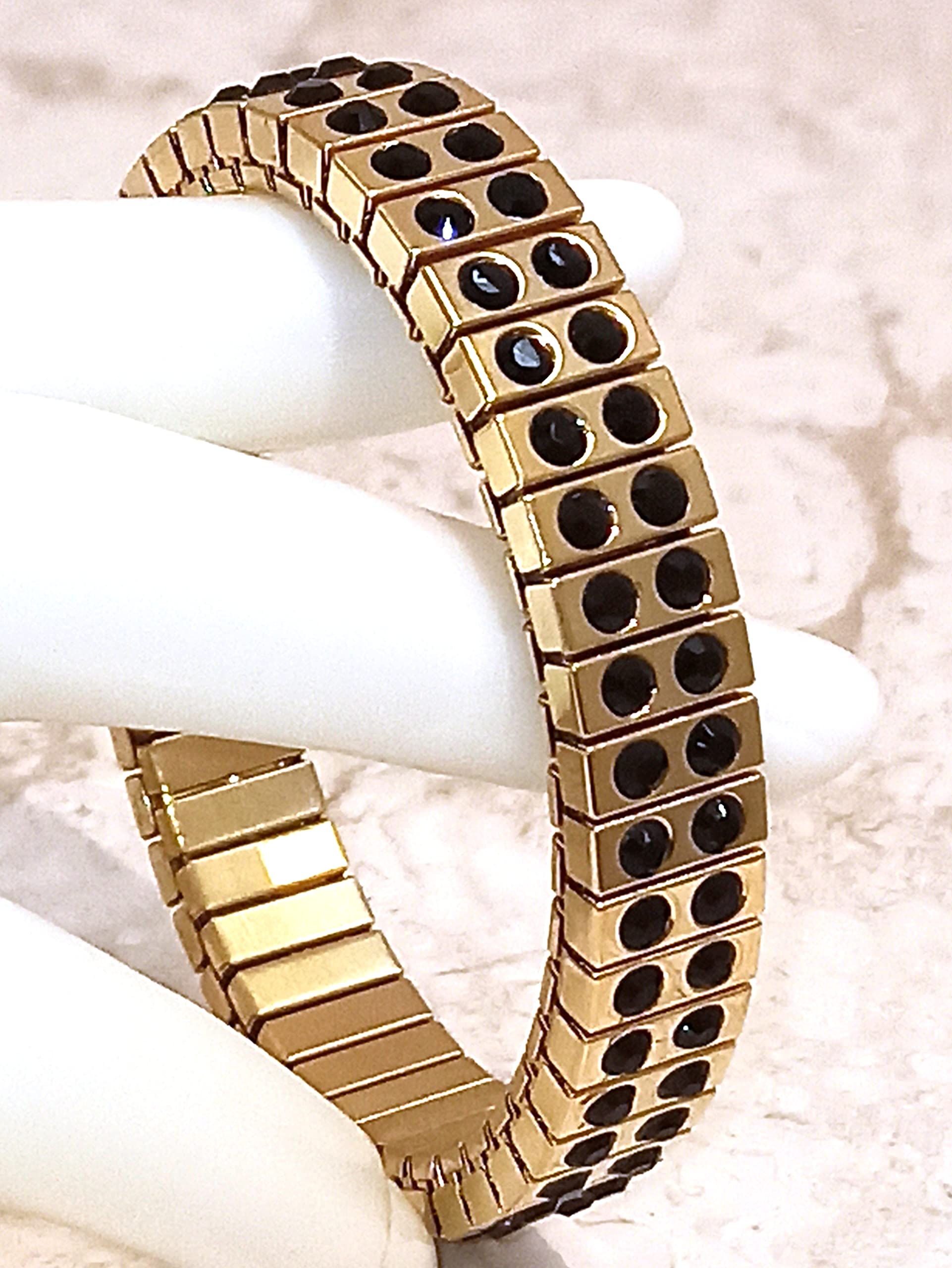 2ct Handmade Black Onyx Stretch Bracelet for Women - Artisan Onyx Gemstone Bangle, 24k Gold Plated, Elegant Formal Jewelry Gift for Mom, Mother of the Bride, Wedding Party - Perfect for Evening Events, Special Occasions & Gift Giving