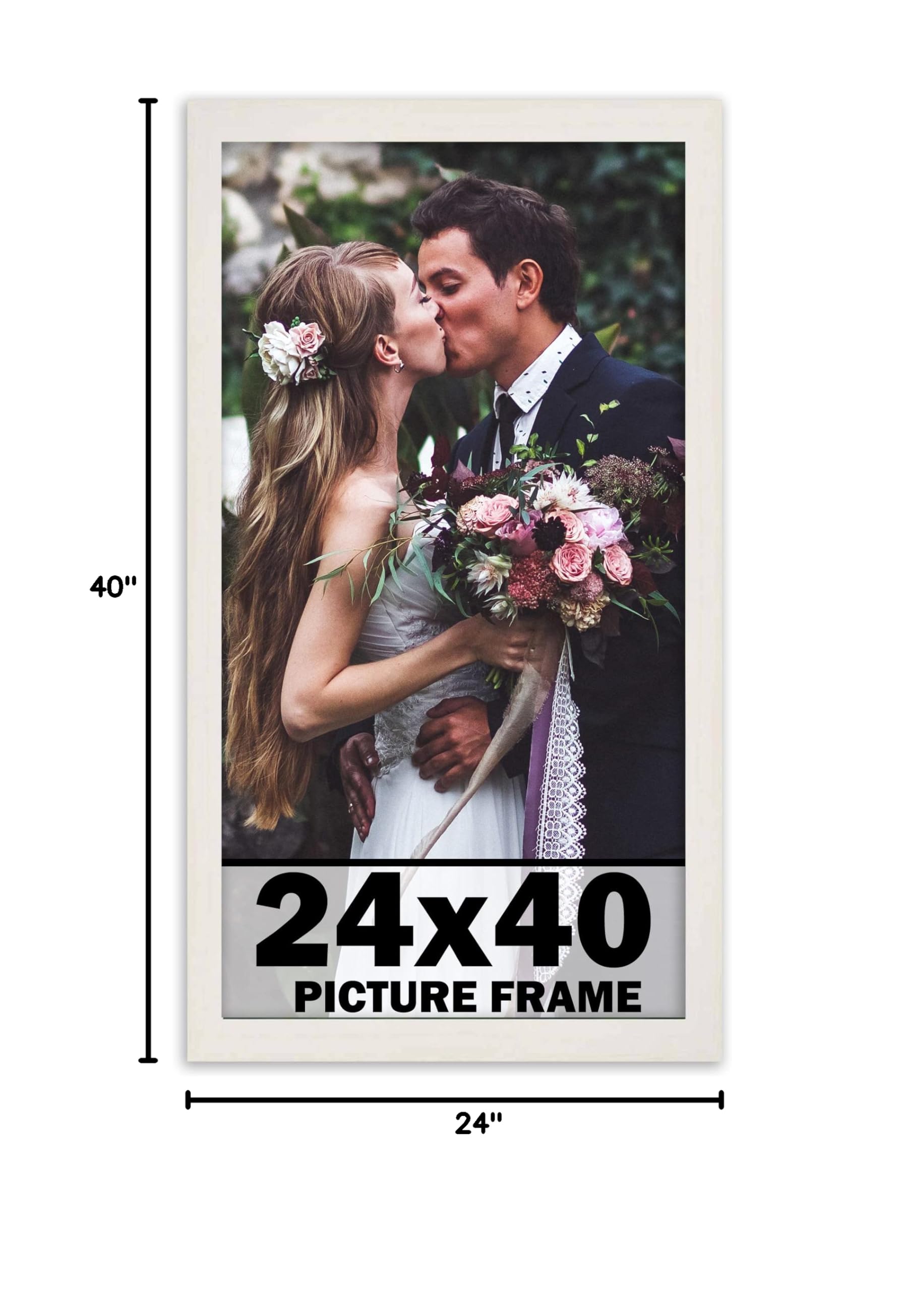 CountryArtHouse 24x40 Inch Whitewashed Solid Wood Picture Frame - 0.8125