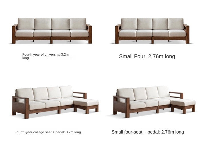 Solid Oak Wood Walnut Fabric Sofa - Modern Living Room Furniture for Home & Office Comfort