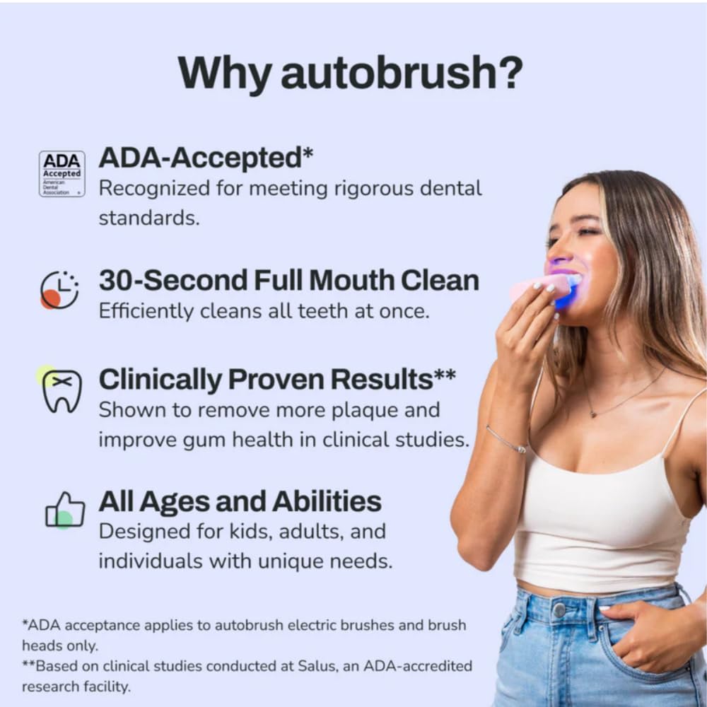 Autobrush U-Shaped Electric Toothbrush for Adults - ADA Accepted Sonic Pro with 360° Nylon Bristles, 3 Cleaning Modes, Ultrasonic Technology & LED Light - Rechargeable & Waterproof (Small, White) | Perfect for Travel, Home & Office Use