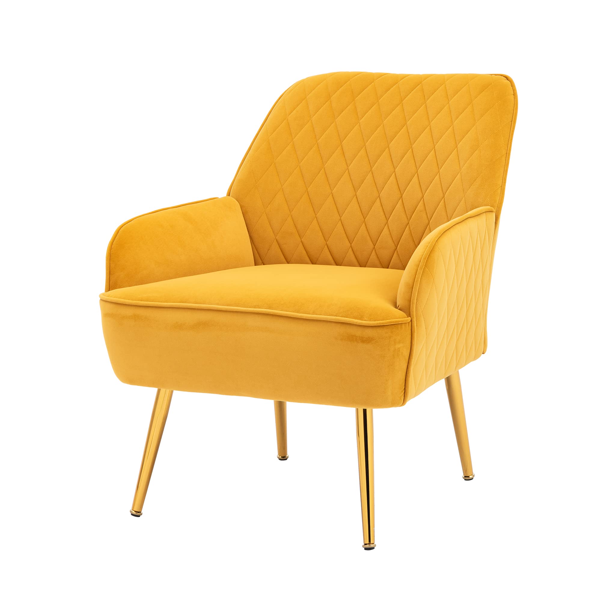 Modern Velvet Accent Chair with Gold Metal Legs - Upholstered Armchair for Living Room, Dining Room, Bedroom, Lounge - Comfortable Club Leisure Guest Chair in Yellow - Perfect for Home Decor, Relaxing & Entertaining