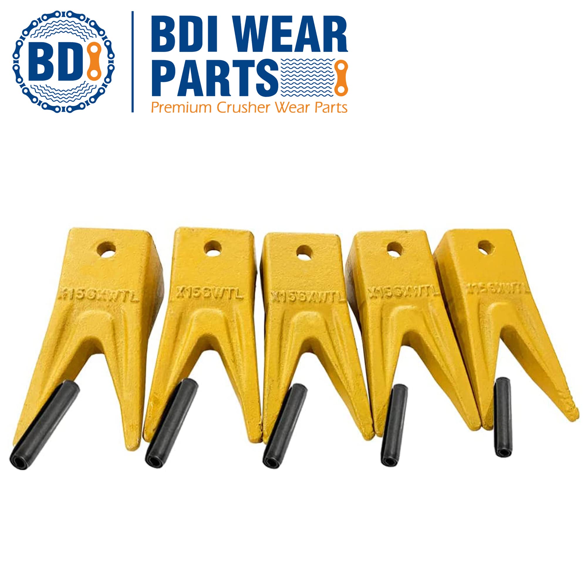 BDI Wear Parts X156WT Twin Tiger Hensley Style Bucket Teeth - 5 Pack with Flex Pins & Weld On Adapter | Heavy Duty Excavator Bucket Teeth for Construction, Mining & Digging Equipment