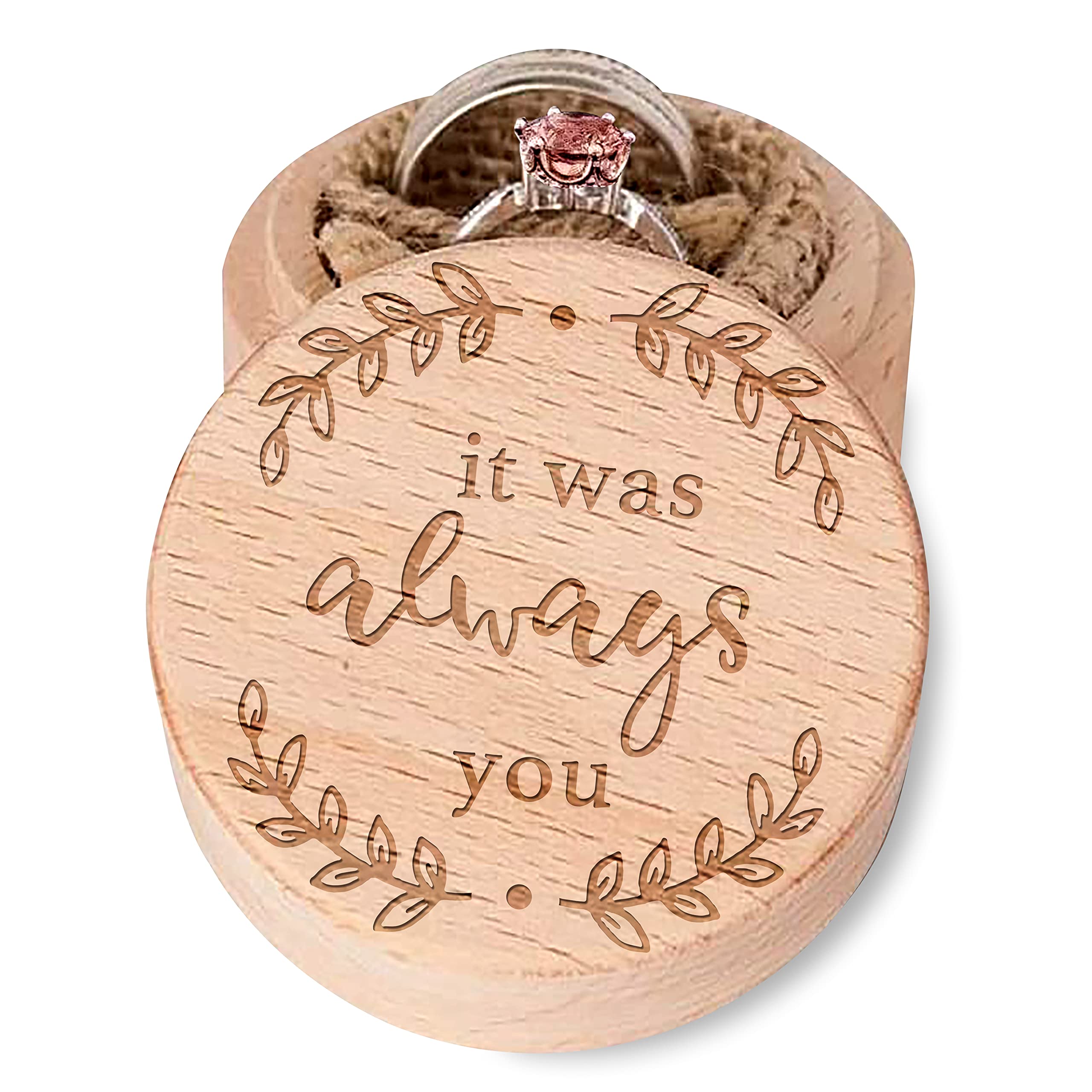 Vintage Wood Ring Box - Engraved Jewelry Storage for Wedding, Anniversary & Valentines Gift