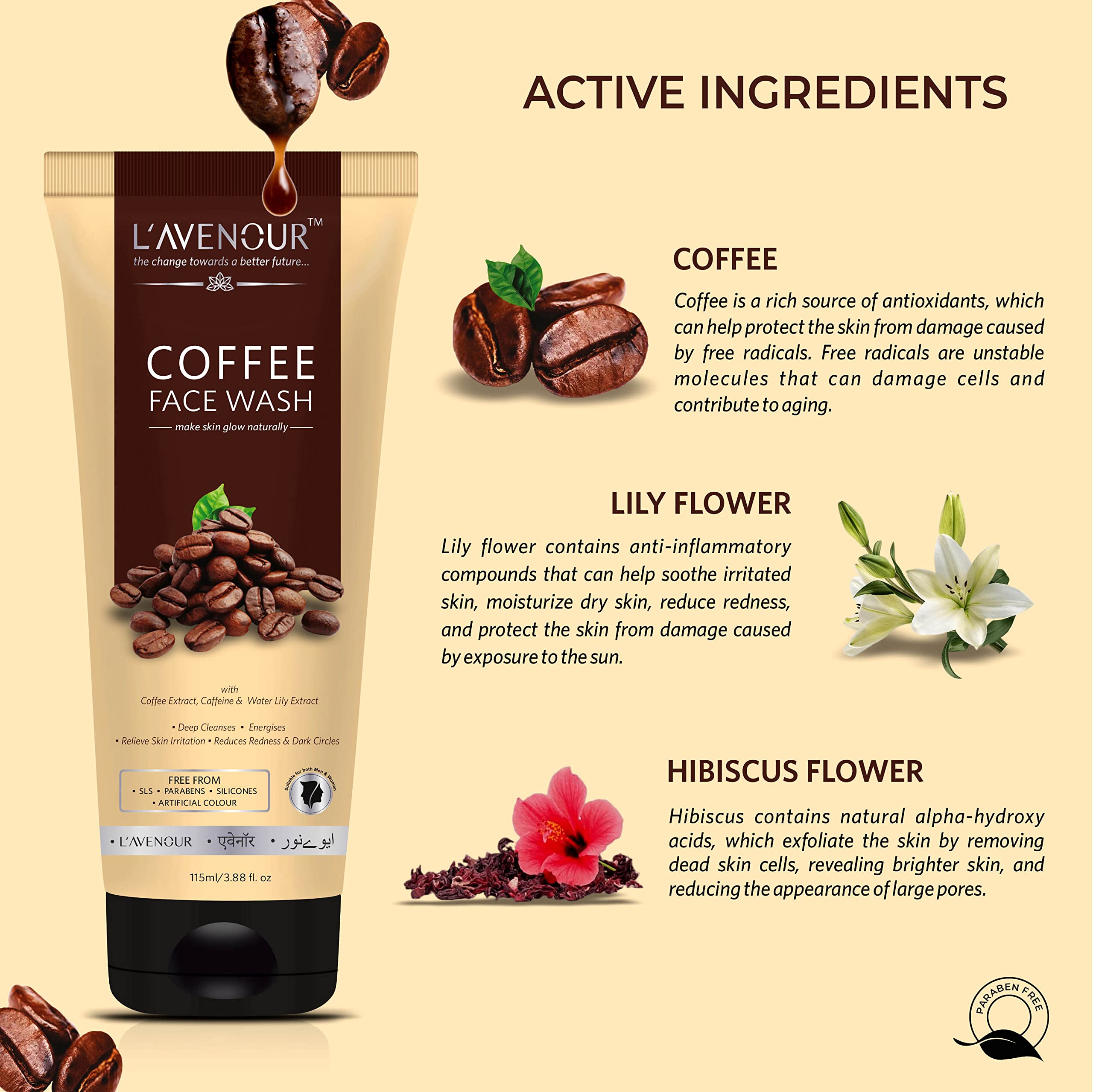 L'avenour Deep Cleansing Coffee Face Wash - Reduces Redness & Dark Circles, 115ml - Gentle Exfoliating Facial Cleanser for Acne-Prone & Sensitive Skin - Perfect for Morning & Night Skincare Routine