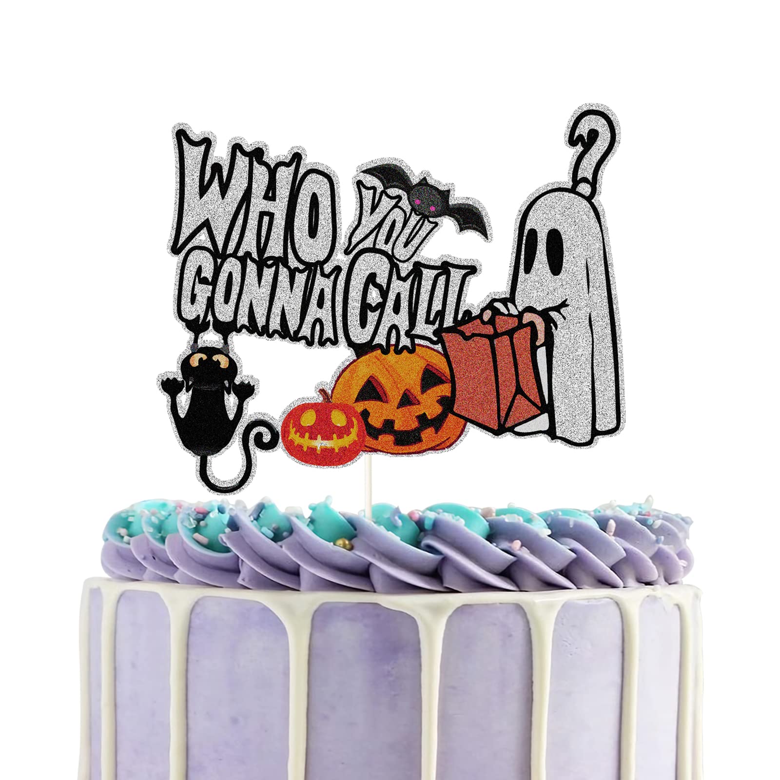 Ghostbusters Who You Gonna Call Cake Topper - Glitter Pumpkin Halloween Cake Decorations for Birthday & Party - Perfect for Halloween Parties, Themed Cakes, and Ghostbusters Fans