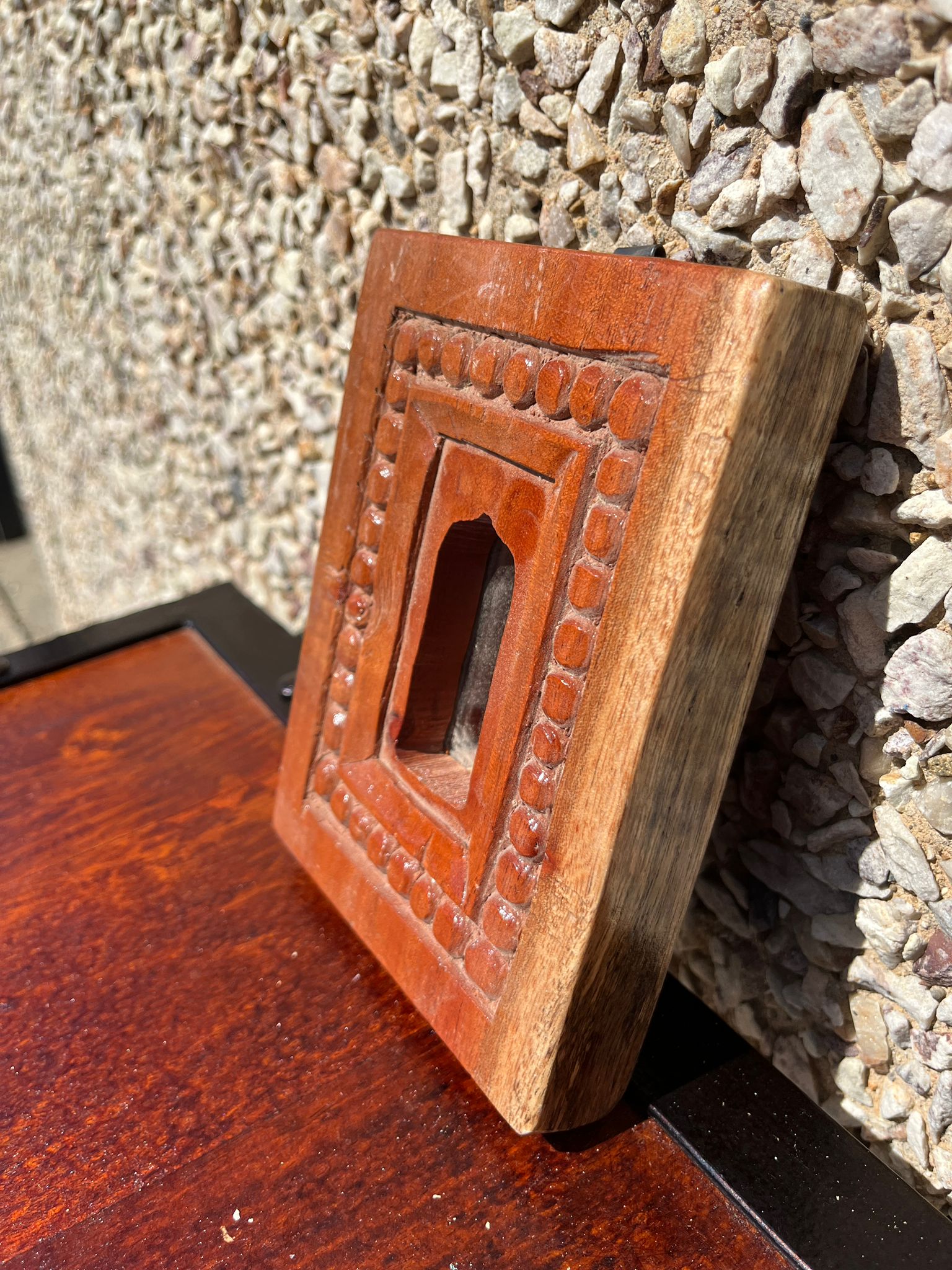 Hand Carved Indian Solid Wood Temple Mirror - Brown 110 - Elegant Wall Decor for Home, Bedroom, Living Room & Meditation Spaces
