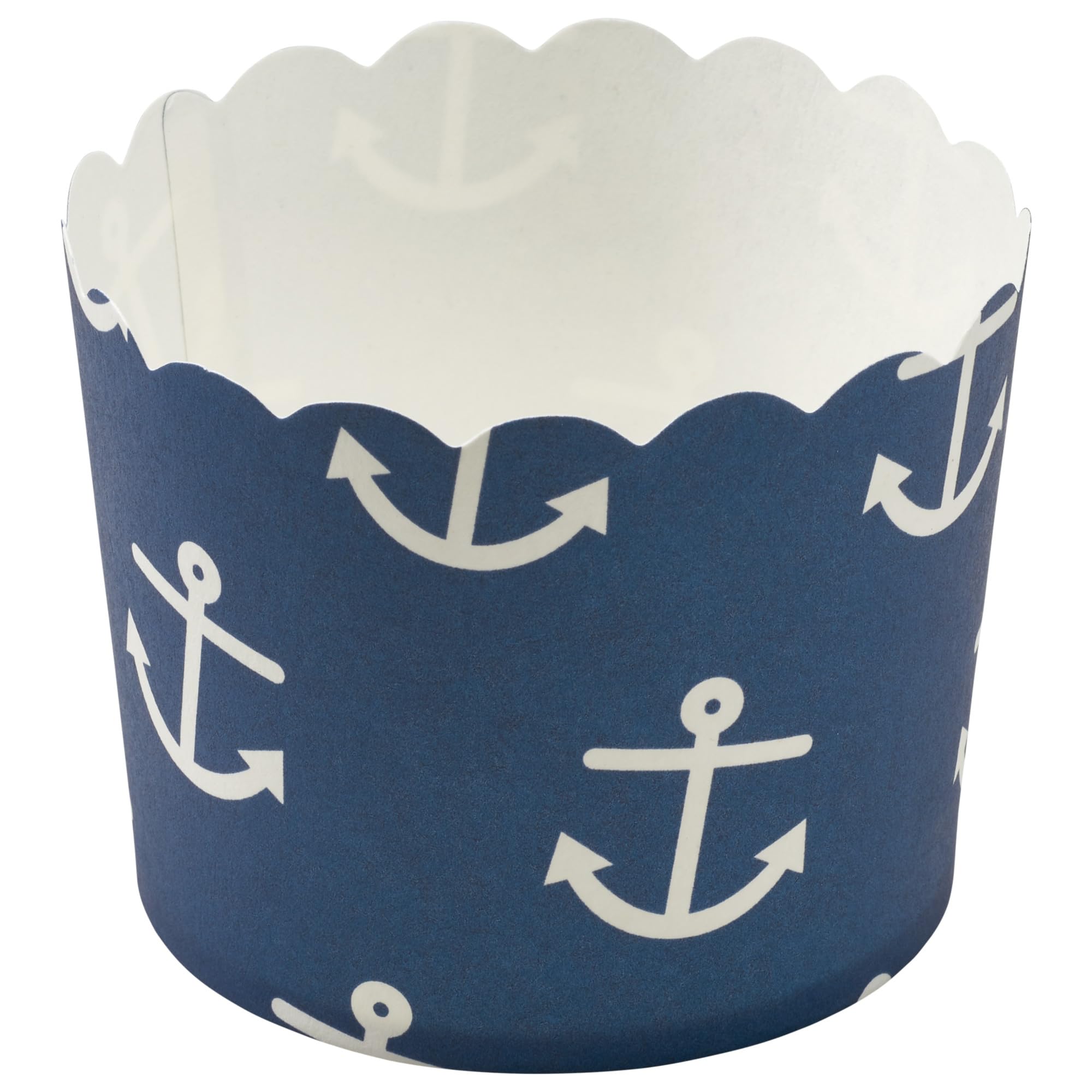 DecoPac Nautical Print Scalloped Baking Cups - 50 Oven Safe Cupcake Liners with Delicate Scalloped Edge for Cupcakes, Muffins & Desserts | Sailing Themed Party Supplies for Birthday, Baby Shower & Wedding Decorations