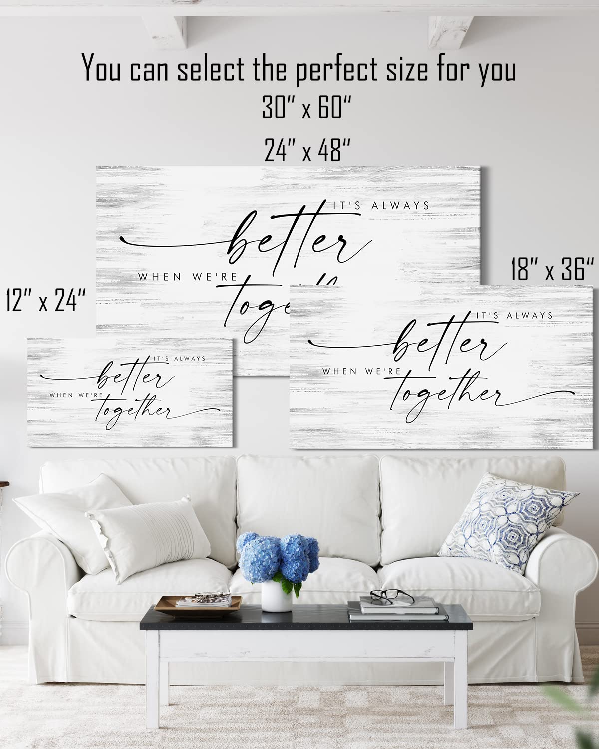 Minimalist Farmhouse Wall Art - 'It's Always Better When We're Together' Canvas Print - 48x24 Inches Ready to Hang - Perfect for Bedroom Decor, Wedding Gifts & Couples' Home - Romantic Home Decor for Master Bedroom, Bridal Shower & Newlyweds