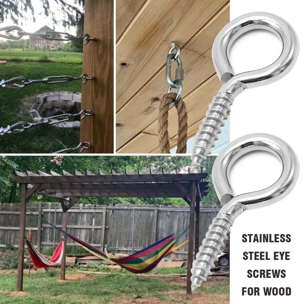 6 Pcs M6 304 Stainless Steel Screw Eye Hooks - 2.5 Inch Heavy Duty Eye Bolts with 200LB Load Capacity - Indoor & Outdoor Use for Hanging Plants, Wind Chimes, and Outdoor Decor