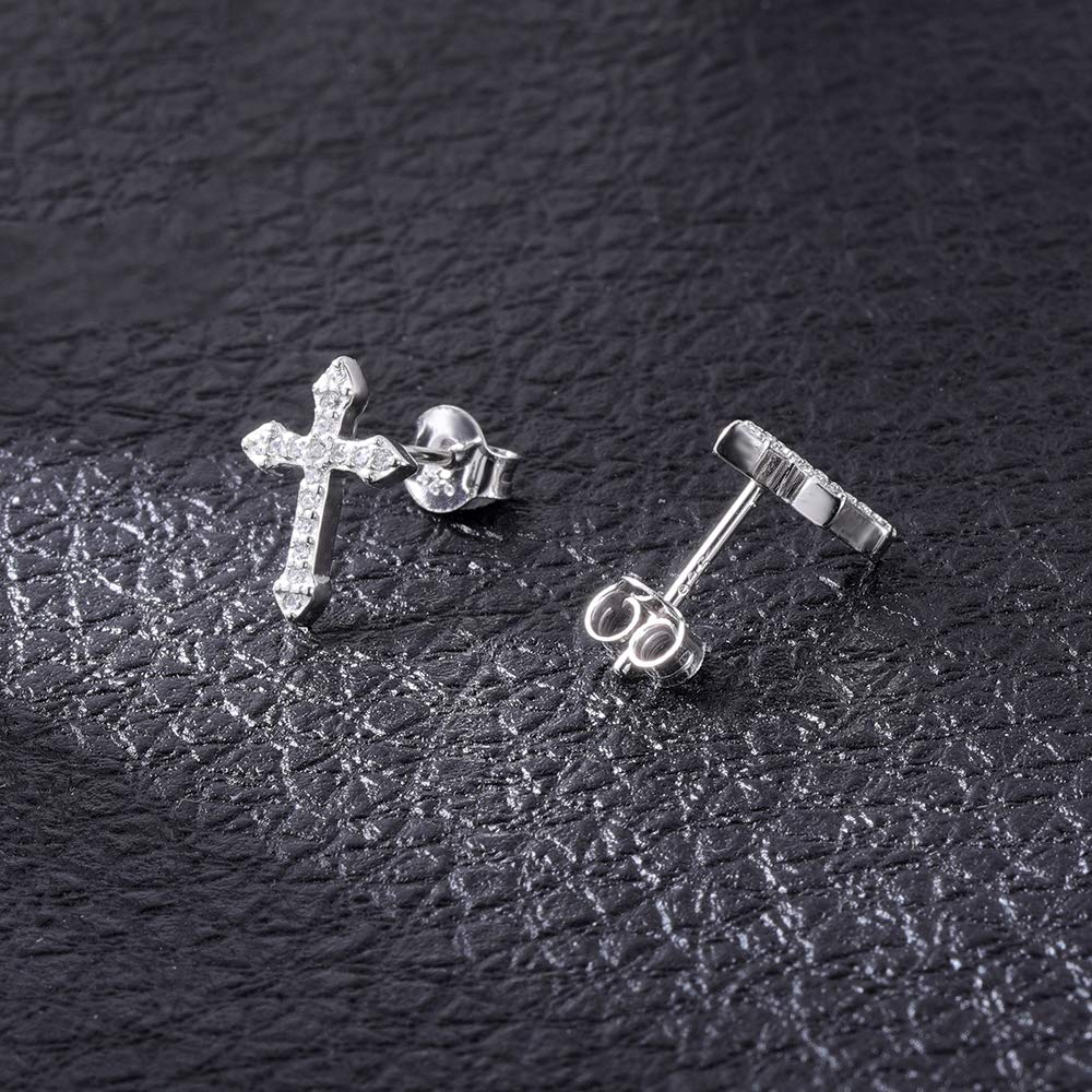 AoedeJ Sterling Silver Cubic Zirconia Cross Stud Earrings for Women & Men - Religious Jewelry Gift for Baptism, Confirmation & Everyday Wear