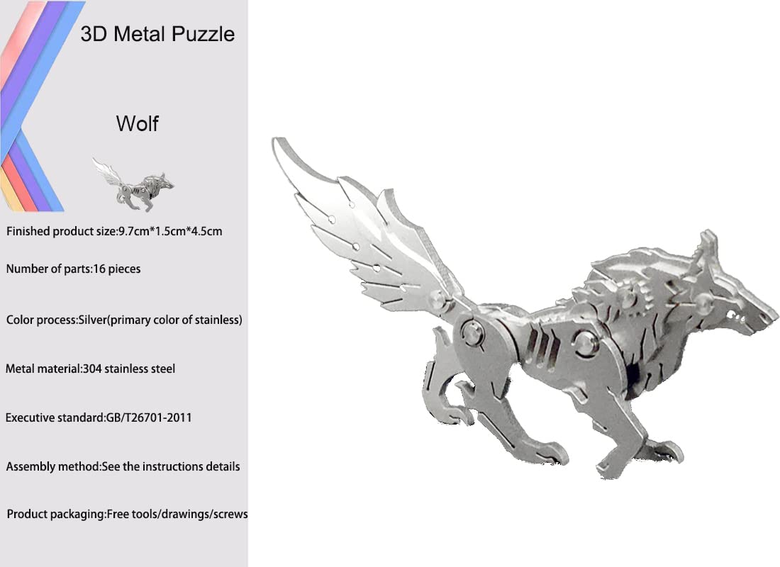 3D Metal Model Kits - DIY Mechanical Wolf Puzzle | Steel Animal Series Brain Teaser for Adults | Home Decor Art Craft & Unique Gift Idea | Perfect for Stress Relief, Office Desk Display & STEM Learning Activities