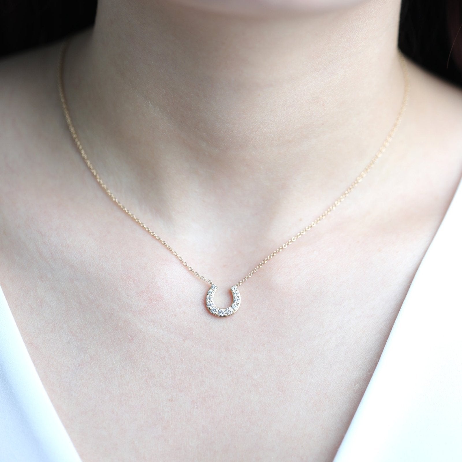 14K Rose Gold Lucky Diamond Pavé Horseshoe Pendant Necklace - Elegant Jewelry Gift for Women, Perfect for Birthday, Anniversary & Everyday Wear