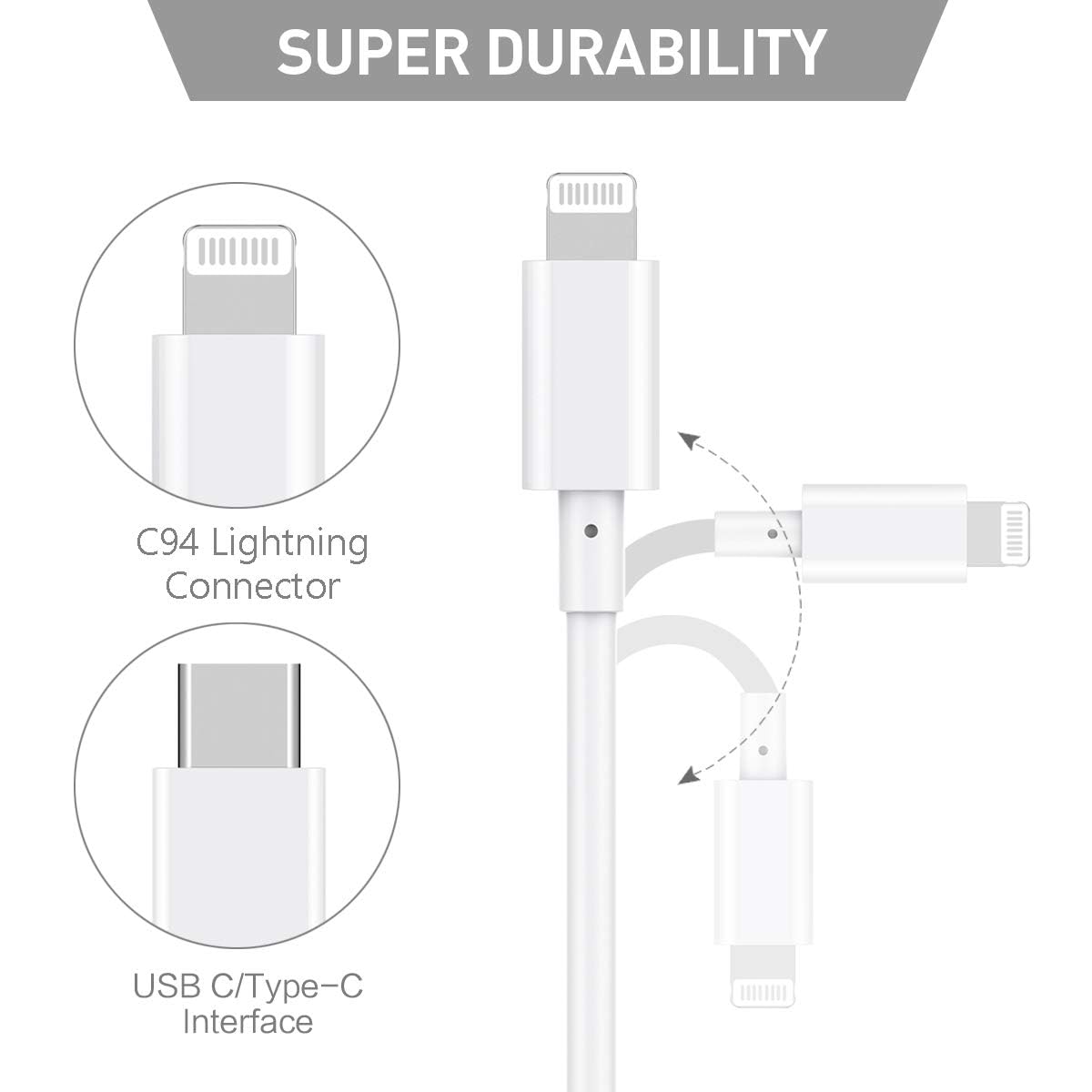 Apple MFi Certified USB C to Lightning Cable 2M - Fast Charging Cord for iPhone 13/12/11/X/8 & iPad - Durable Nylon Braided USB-C Charger for Home, Office & Travel Use
