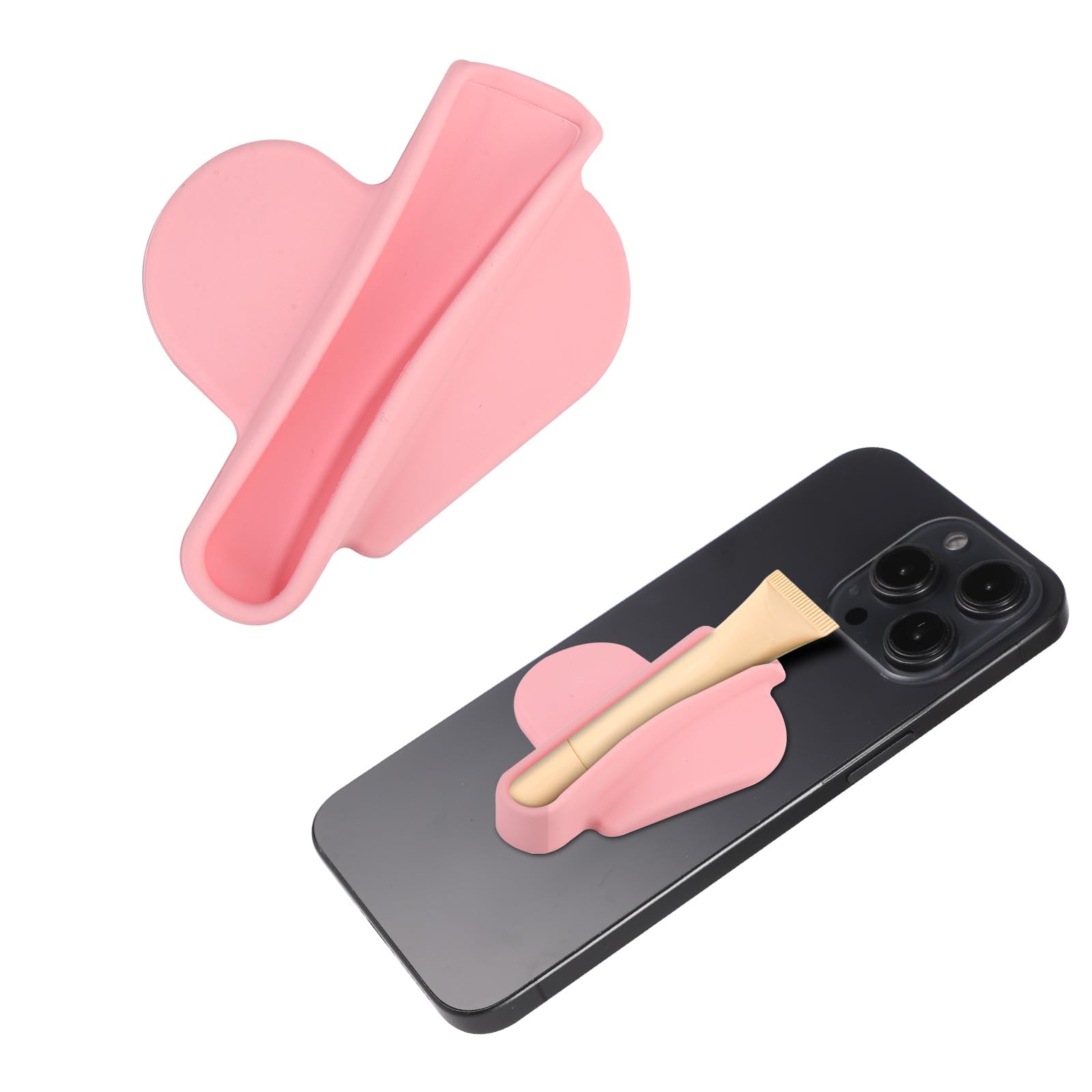Heart-Shaped Silicone Lip Gloss Phone Case Holder - Non-Slip Adhesive Grip for iPhone & Android - Perfect for Makeup Touch-Ups On-The-Go, Gym, Travel & Daily Use