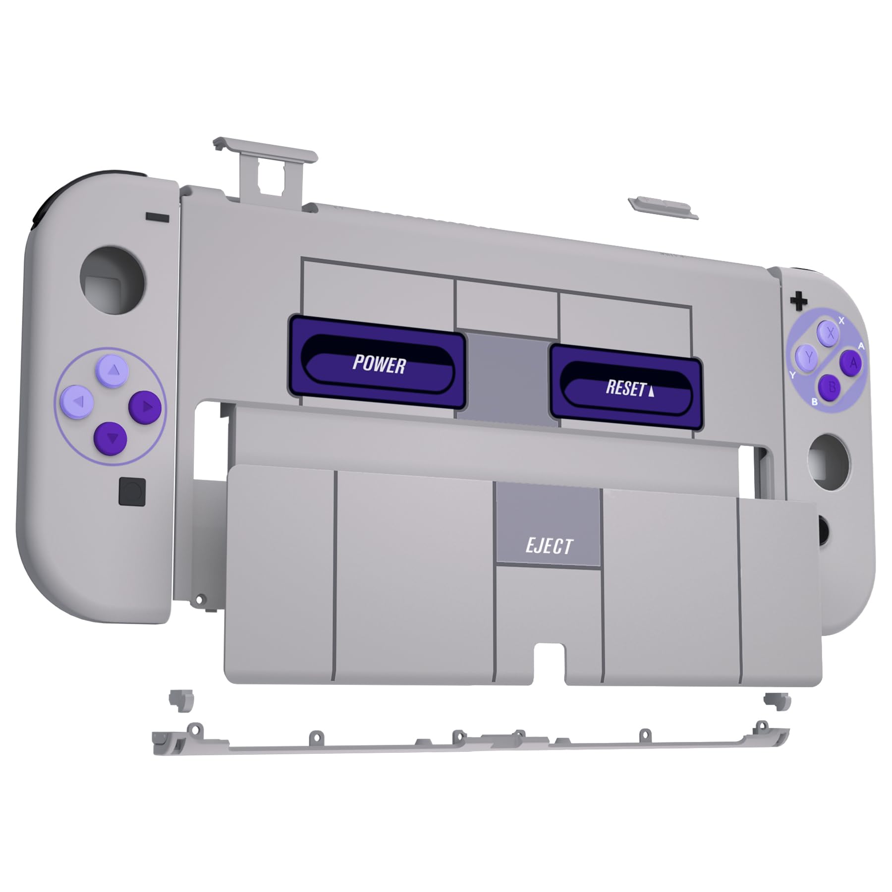 eXtremeRate DIY Full Set Shell Buttons for Nintendo Switch OLED - Soft Touch Replacement Back Plate & Kickstand, Custom Housing for JoyCon Controllers (SNES Style) | Perfect for Gaming Enthusiasts & Console Modders