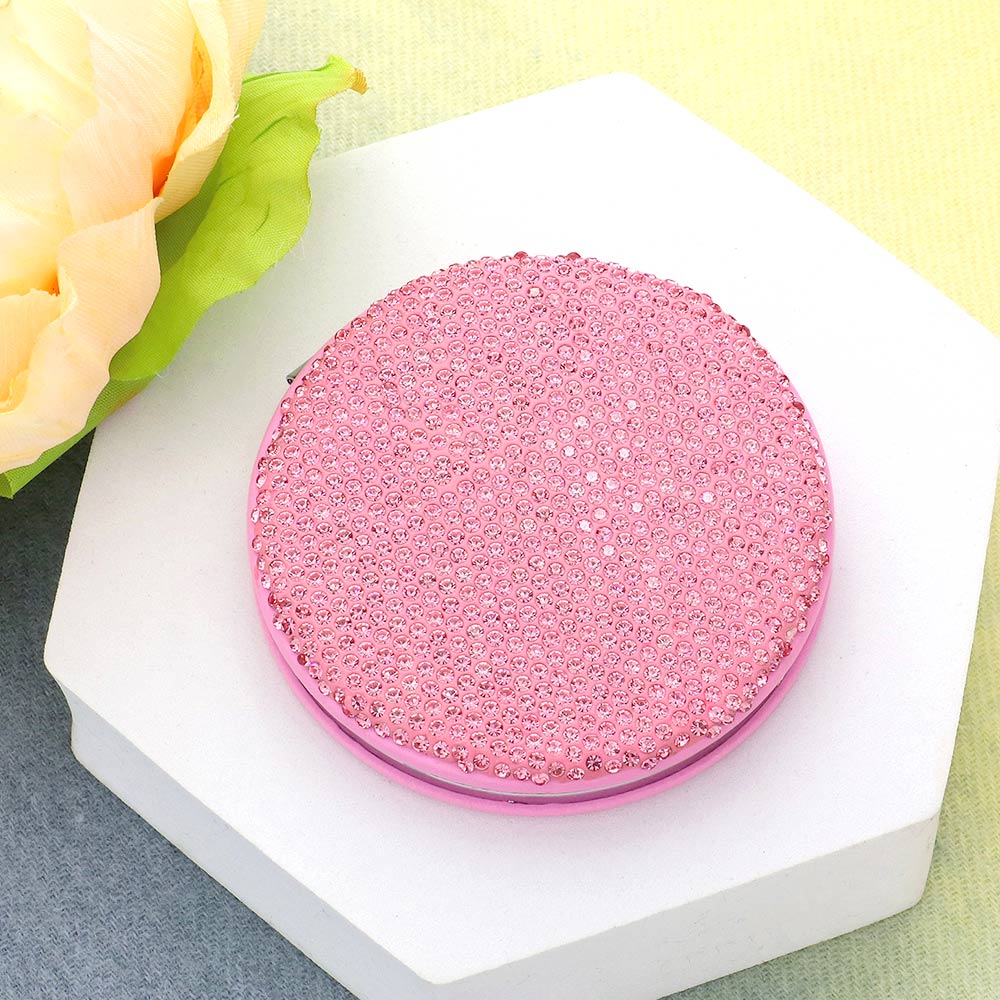 Sparkly Rhinestone Round Compact Mirror with Bling - Portable Makeup Mirror for Women & Girls - Perfect for Travel, Purse, and Vanity Use