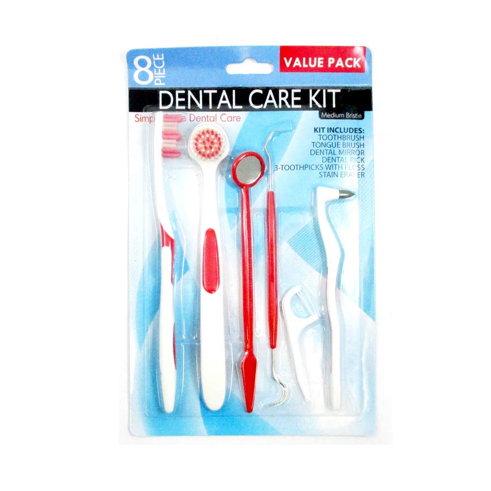 8 Piece Dental Care Kit - Toothbrush, Floss, Tongue Cleaner & Stain Remover for Complete Oral Hygiene | Perfect for Travel, Home & Office Use