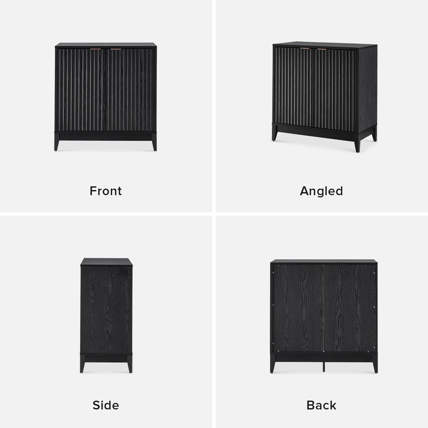Mopio Brooklyn Storage Cabinet - Modern Farmhouse Entryway Accent Case, Buffet Sideboard, Console Table, Wood Modular Organizer with Doors & Shelf - Fluted Panel Cupboard for Living Room, Dining Room, Bedroom (Black, Single)