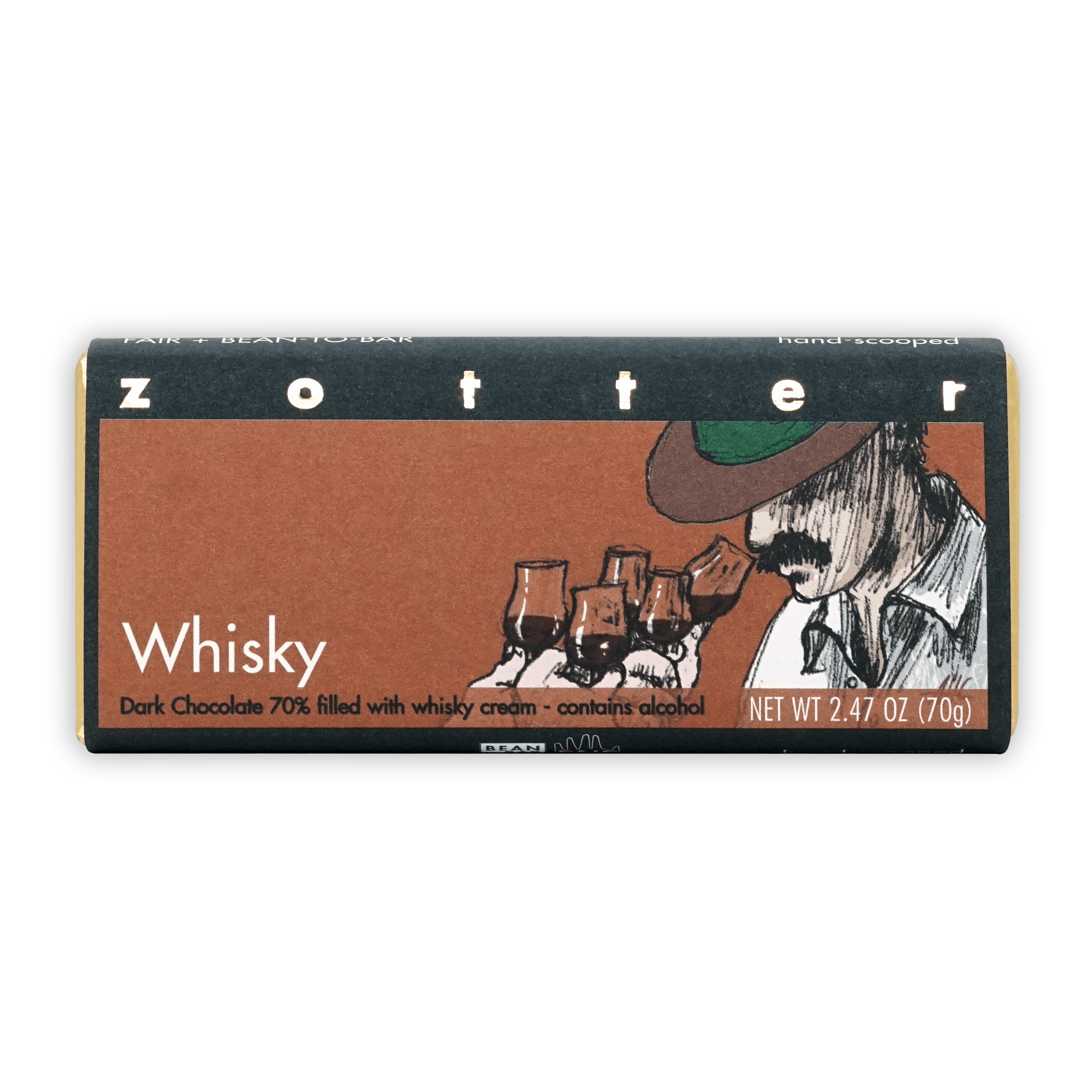 Zotter Whisky Filled Chocolate Bar 70% Cocoa - Premium Dark Chocolate Gift for Whisky Lovers & Gourmet Treats for Special Occasions