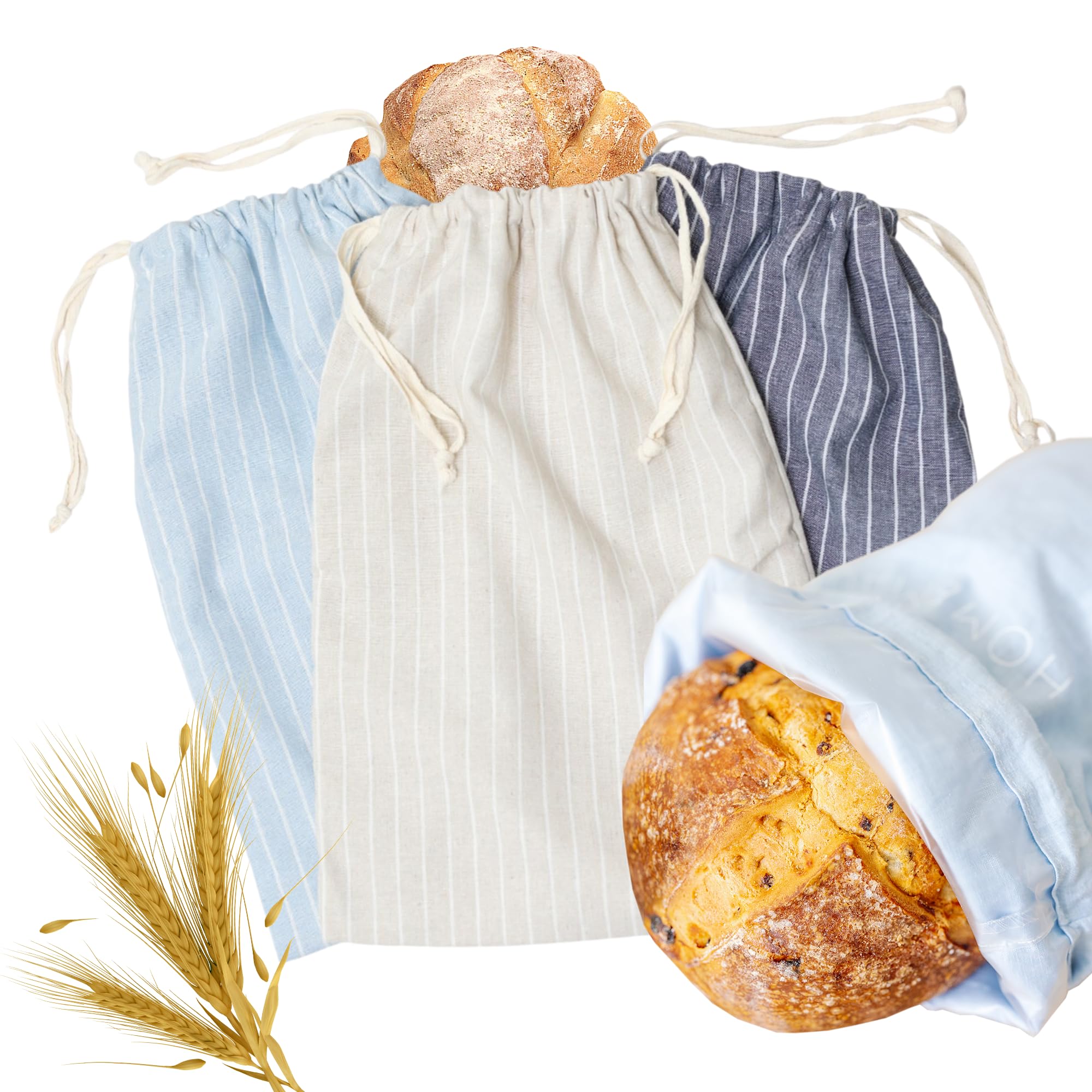 Eco-Friendly Reusable Linen Bread Bags - 3 Pack XL (16.5