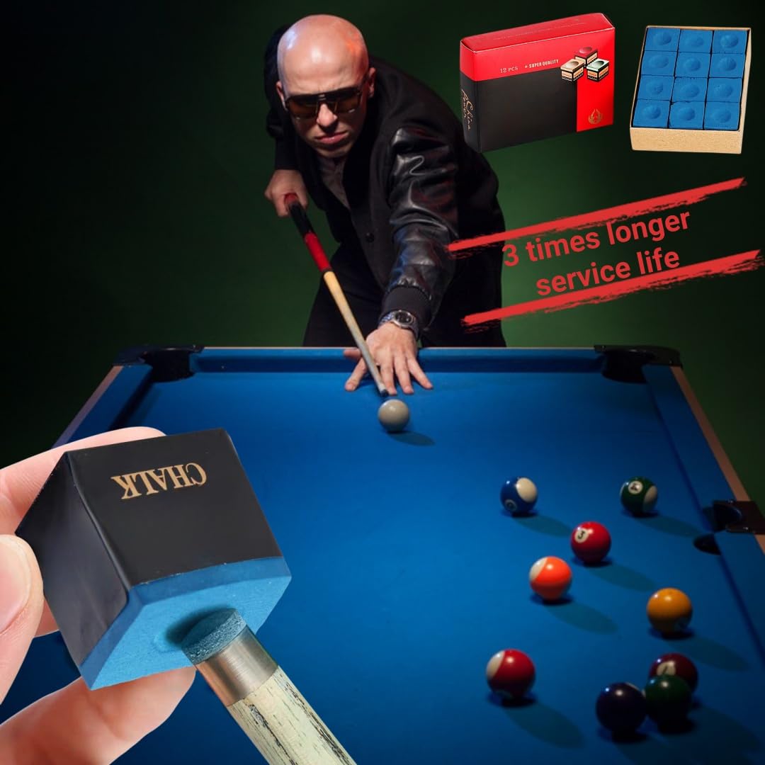 **IATAHI Premium Blue Pool Chalk Box - 12 Pieces, Non-Slip Billiard Cue Chalk for Smooth Shots - Perfect for Pool Tables, Bars, and Professional Tournaments**