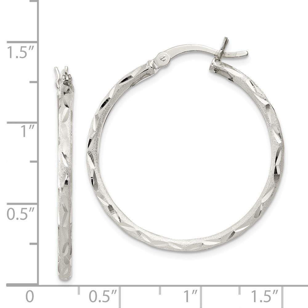 Sterling Silver Satin Finish Shiny-Cut Hinged Hoop Earrings for Women | Elegant Everyday Jewelry Gift | Perfect for Work, Date Night & Special Occasions