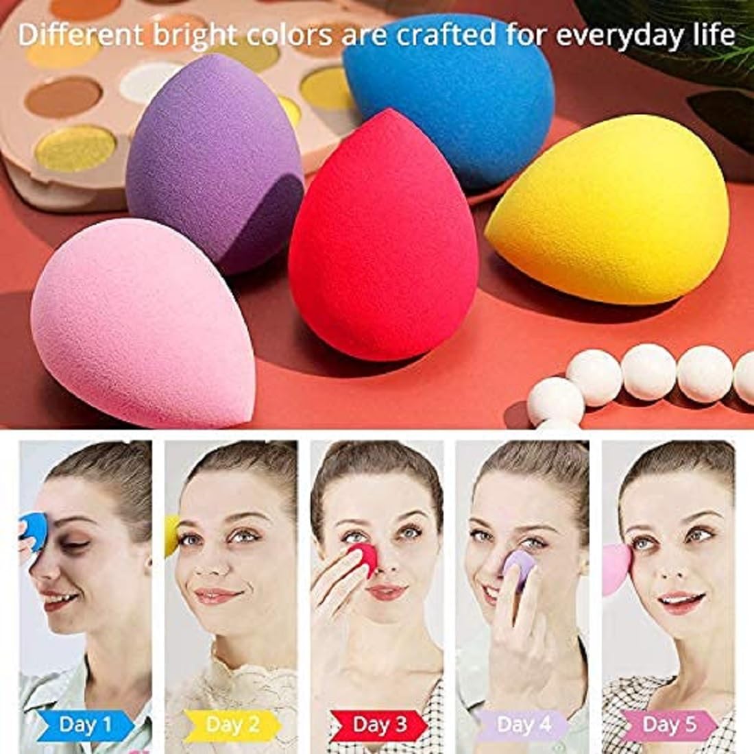 Beautiflame 5-Piece Makeup Sponge Set - Professional Foundation Blender Sponge for Liquid, Cream & Powder - Multi-Colored Beauty Blenders for Flawless Makeup Application - Perfect for Daily Use, Travel & Professional Makeup Artists