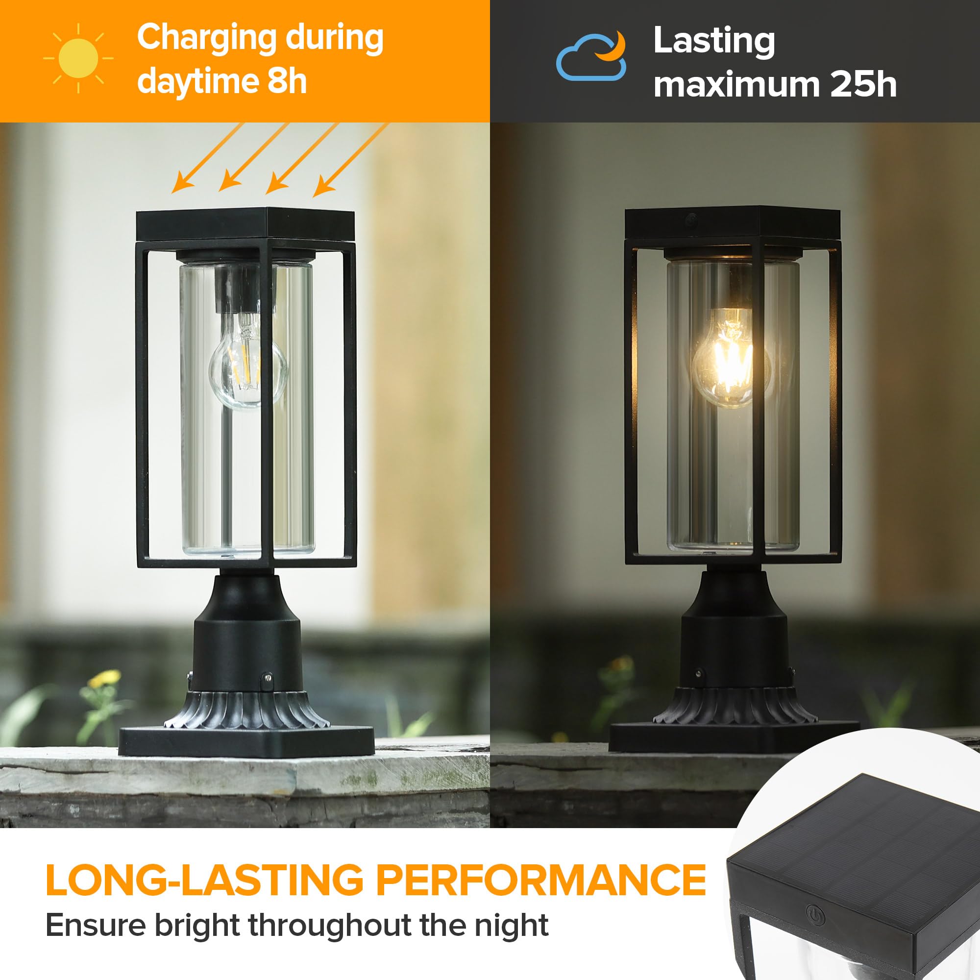 LUTEC Solar Post Light - Dusk to Dawn Outdoor Solar Lamp with Pier Mount Base, Waterproof Black Aluminum Fixture for Garden, Yard, Patio, Fence & Pole | Perfect for Pathway Lighting, Driveway Illumination & Landscape Decoration