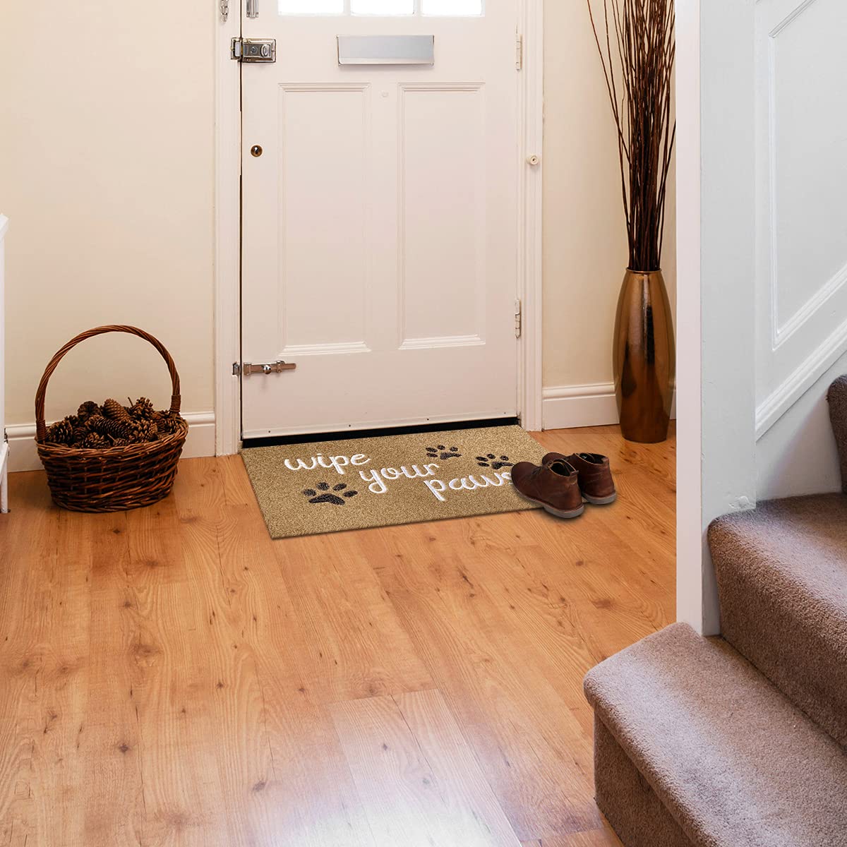 Non-Slip Absorbent Doormat for Front Door - Durable Rubber Welcome Mat with Funny 'Wipe Your Paws' Dog Design - Perfect for Entryways, Mudrooms & Pet Owners (18x30 Inches)