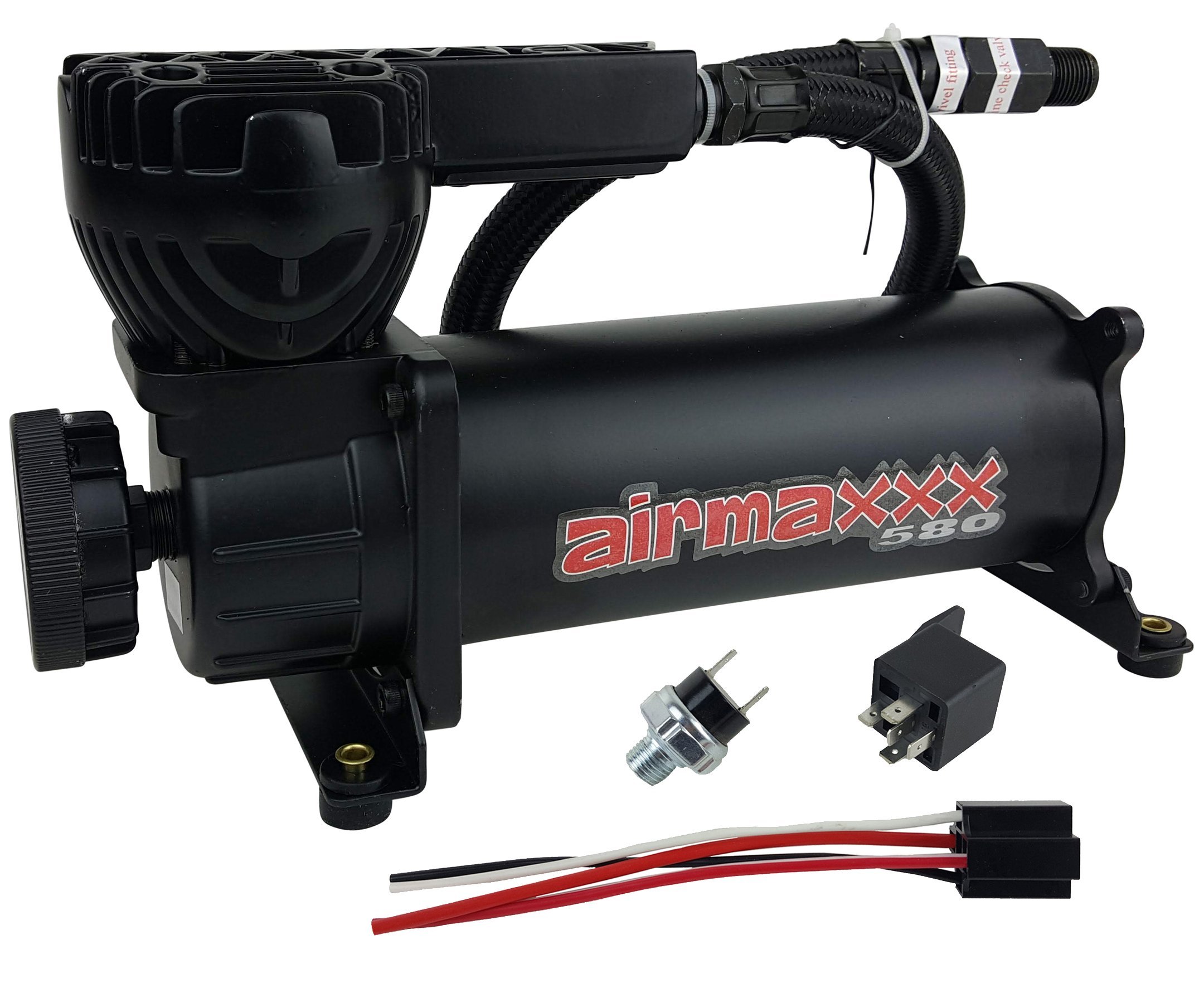 Airmaxxx 580 Black Air Compressor with Relay & Pressure Switch (165/200 PSI) - Perfect for Home Garage, Workshop, and Industrial Pneumatic Tools