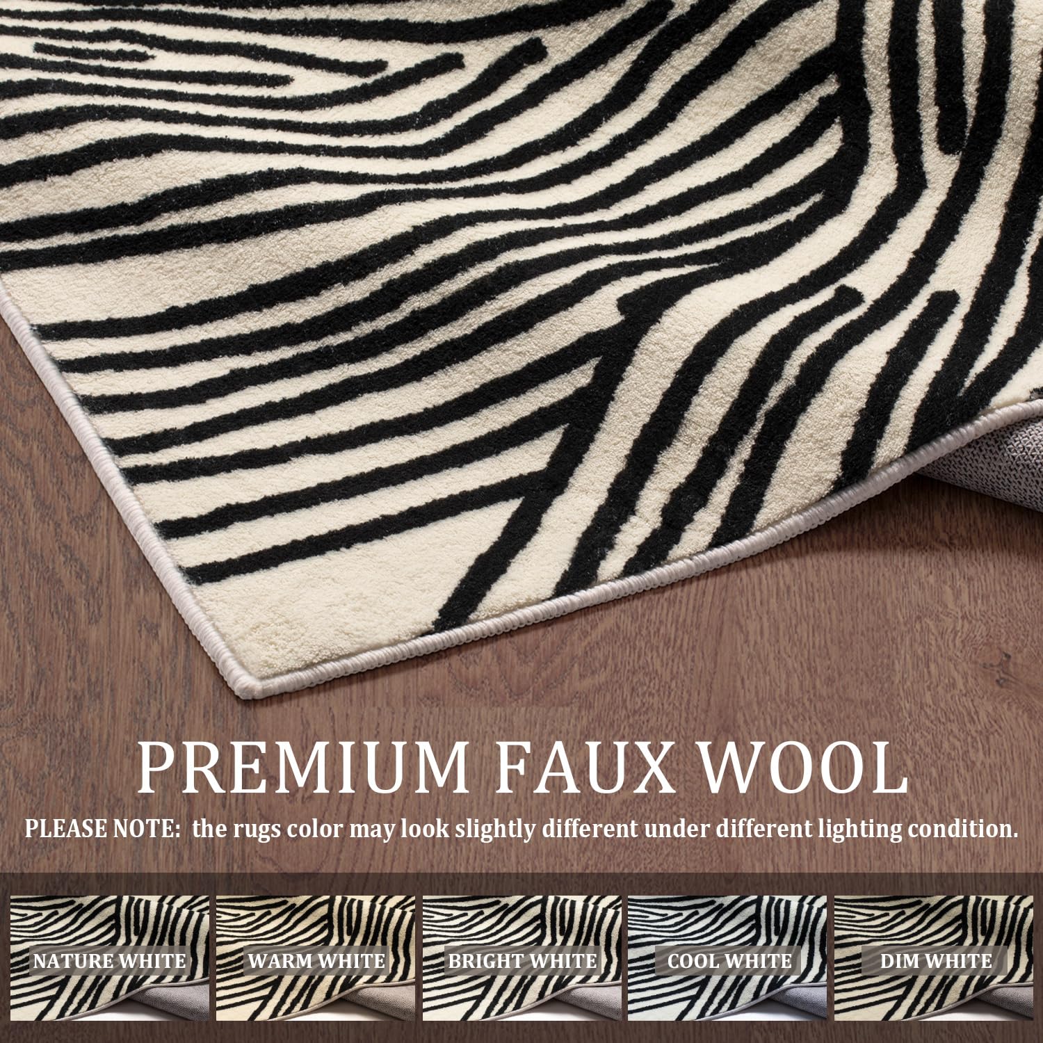 YIHOUSE 8×10 Ft Non-Shedding Washable Area Rug - Soft Faux Wool Modern Striped Black and White Rug for Bedroom, Living Room, Dining Room, Office, Playroom & Nursery | Non-Slip Contemporary Large Rug for Home Decor & Cozy Floor Comfort