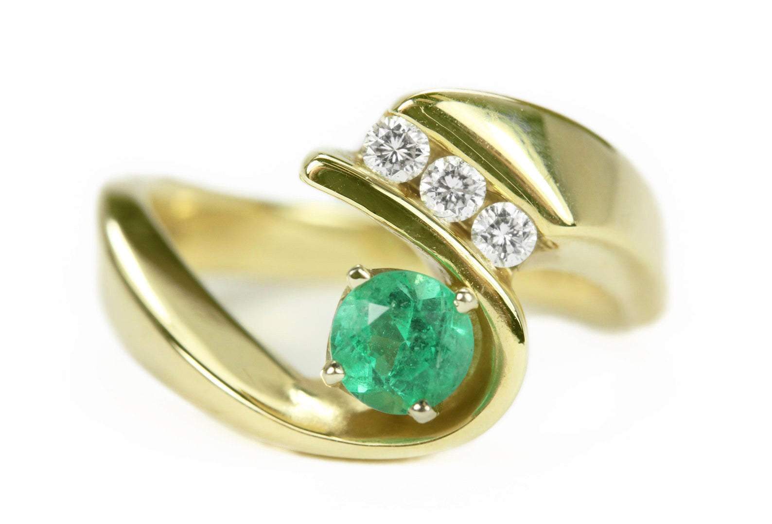 0.60 Carat Natural Emerald and Diamond Modern Ring in 14K Gold - Elegant Free Form Design for Women's Everyday Wear & Special Occasions