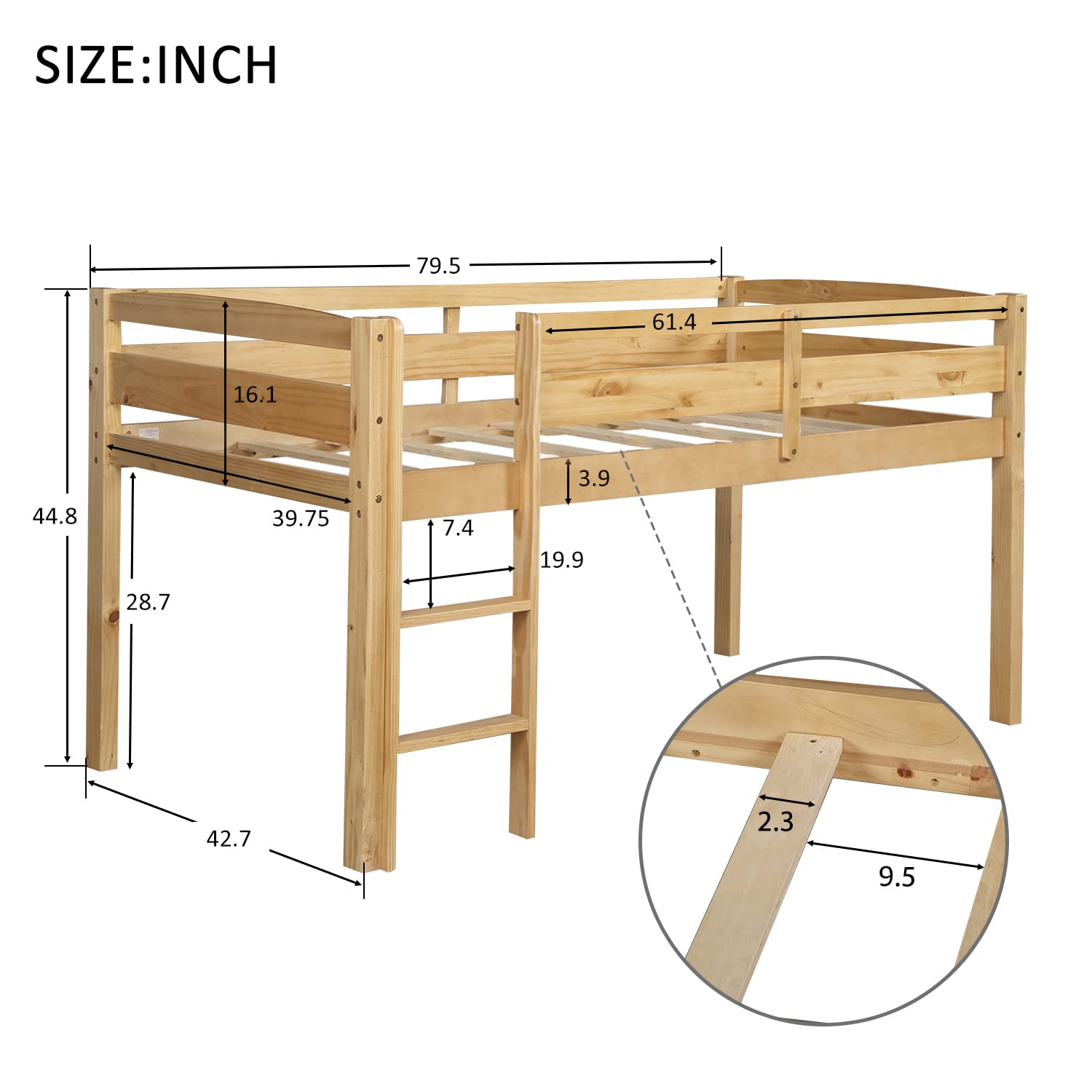 Harper & Bright Designs Twin Size Low Loft Bed with Ladder & Safety Guardrails - Solid Wood Kids Loft Bed Frame for Toddlers, Teens & Small Spaces (Natural Finish) | Perfect for Dorm Rooms, Small Bedrooms & Space-Saving Kids Furniture