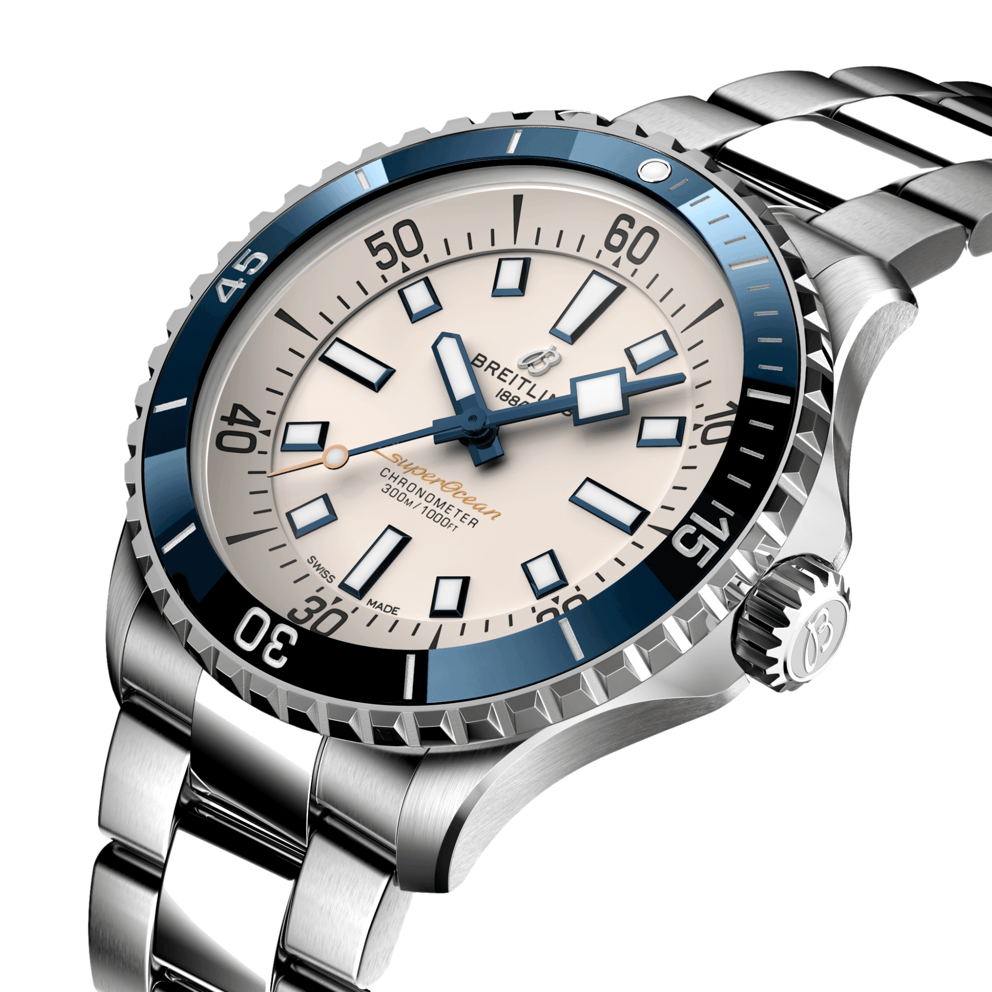 Superocean Automatic 42mm Men's Luxury Dive Watch with Cream Dial & Stainless Steel Bracelet - Perfect for Scuba Diving, Water Sports & Everyday Wear
