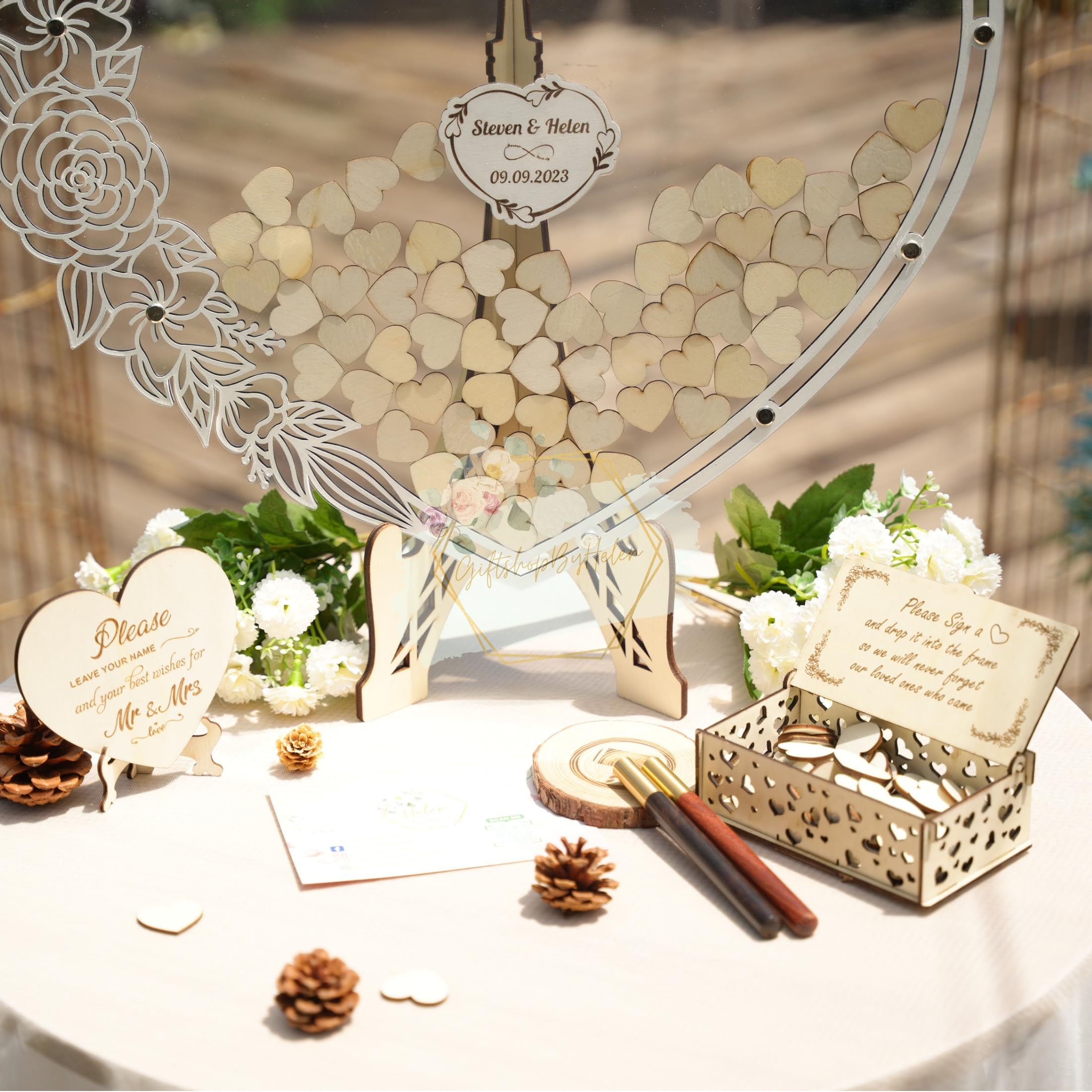 Personalized Heart-Shaped Wedding Guest Book - Unique Alternative Guest Book with Drop Box & Frame - Perfect for Weddings, Anniversaries, and Romantic Events