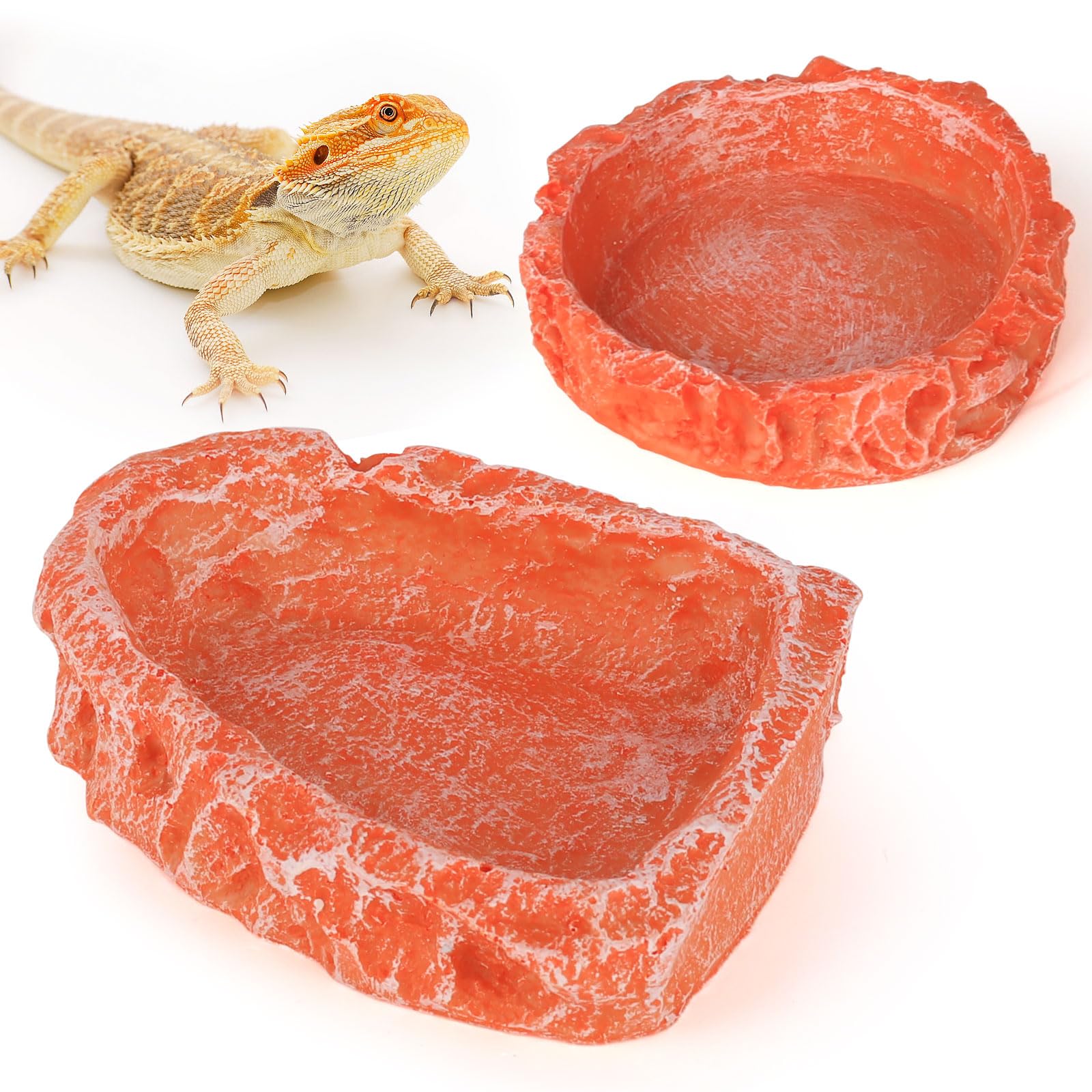 Hyggerzoo 2-Pack Reptile Water Dish & Food Bowl - Durable Resin Corner Feeder for Bearded Dragons, Leopard Geckos, Hermit Crabs, Turtles & Snakes - Perfect for Terrarium, Vivarium & Reptile Tank Accessories (Orange)