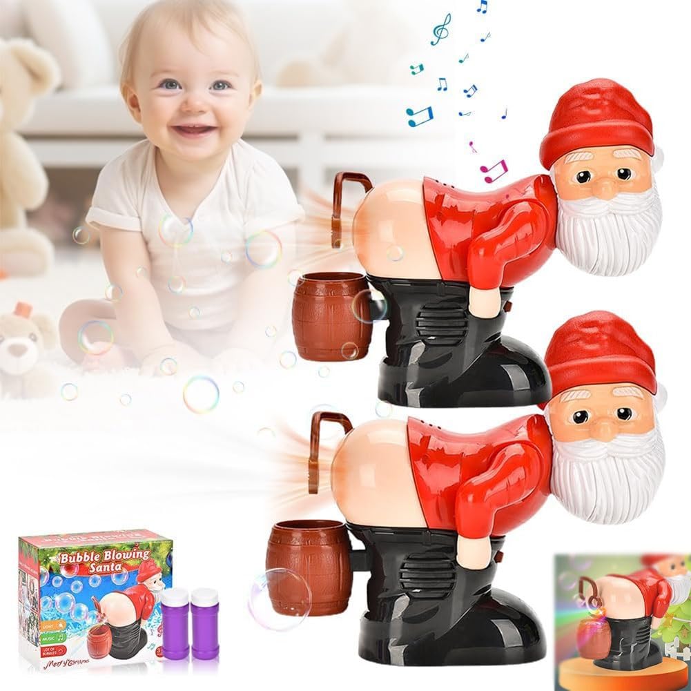 Santa Bubble Blowing Machine with LED Lights & Music - Christmas Bubble Blower for Indoor/Outdoor Parties, Holiday Decorations & Kids Playtime (2-Pack)