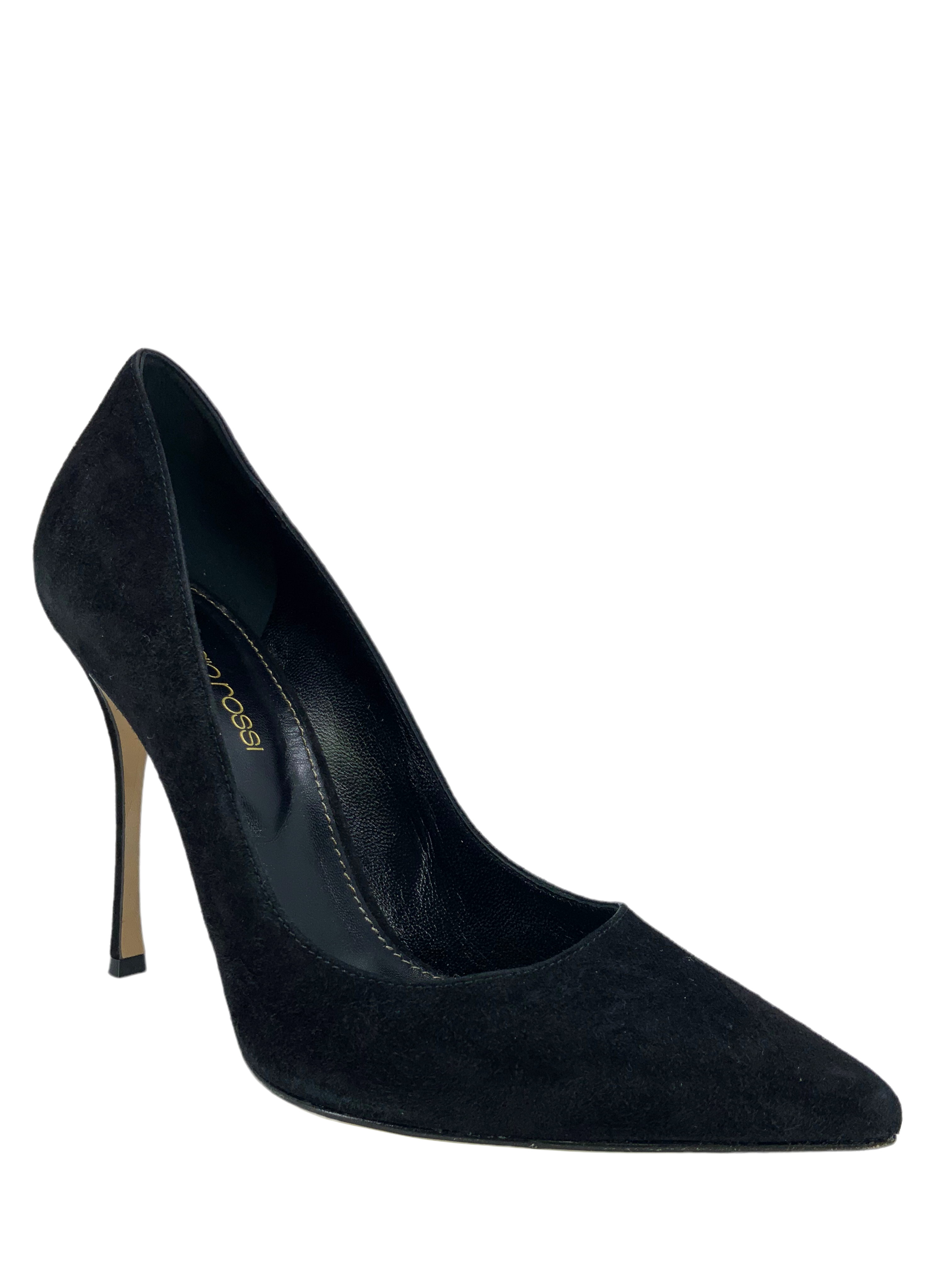 Sergio Rossi Women's Suede Pointed Toe Classic Pumps - Size 6 | Elegant High Heel Dress Shoes for Work, Party & Special Occasions