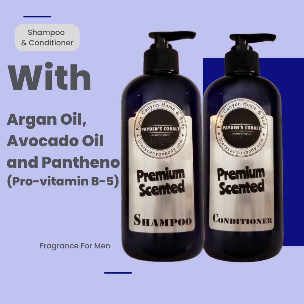 Payden's Cobalt Santa's Pipe Scented Argan Oil Shampoo and Conditioner Set for Men - 16 Oz, Sulfate-Free Hair Care for Dry & Damaged Hair - Perfect for Gifts, Holidays & Daily Hair Nourishment