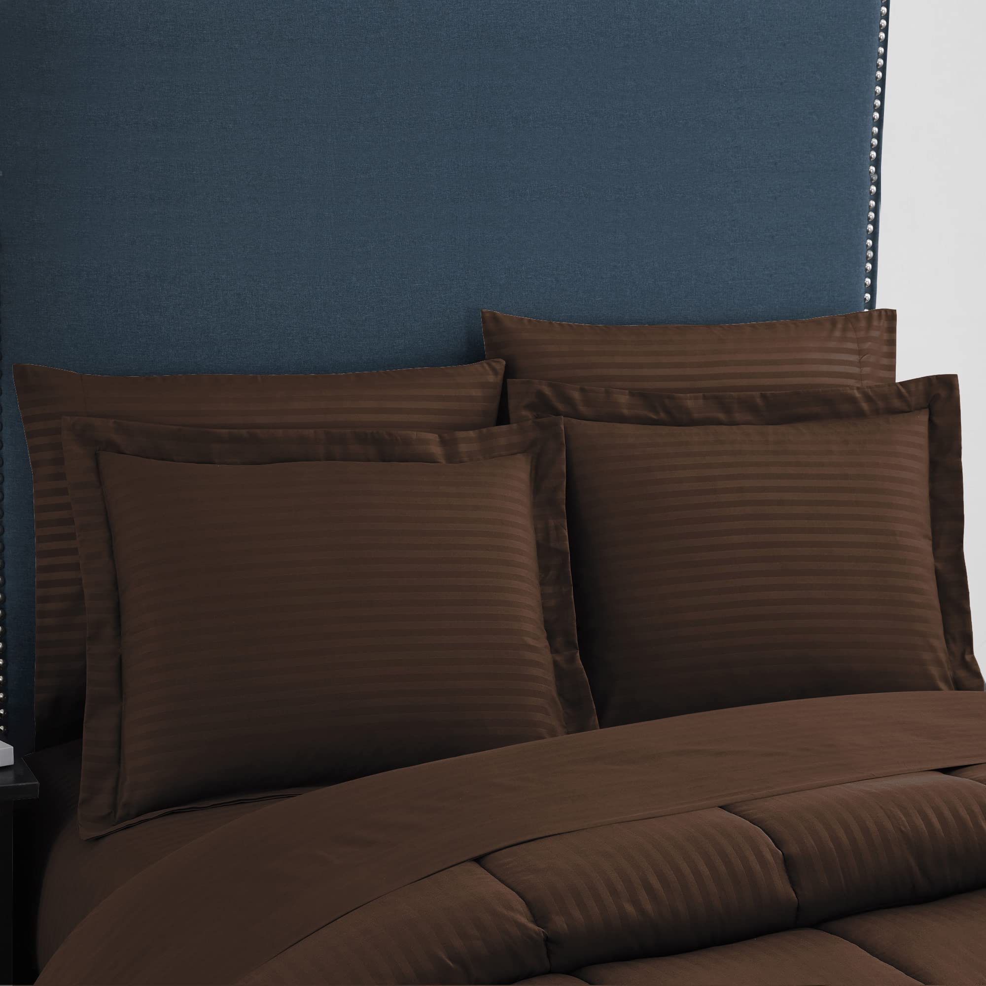 8-Piece King Size Comforter Set with Bed Skirt, Fitted Sheet, Flat Sheet & Pillowcases - Dobby Chocolate Luxury Bedding for Master Bedroom & Guest Room