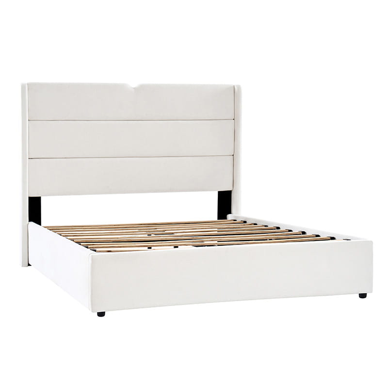 Rudolph Lift Up Storage Upholstered Platform Bed Frame with Hydraulic System - Queen Size Bed with Underbed Storage for Small Spaces, Bedroom Furniture for Modern Homes