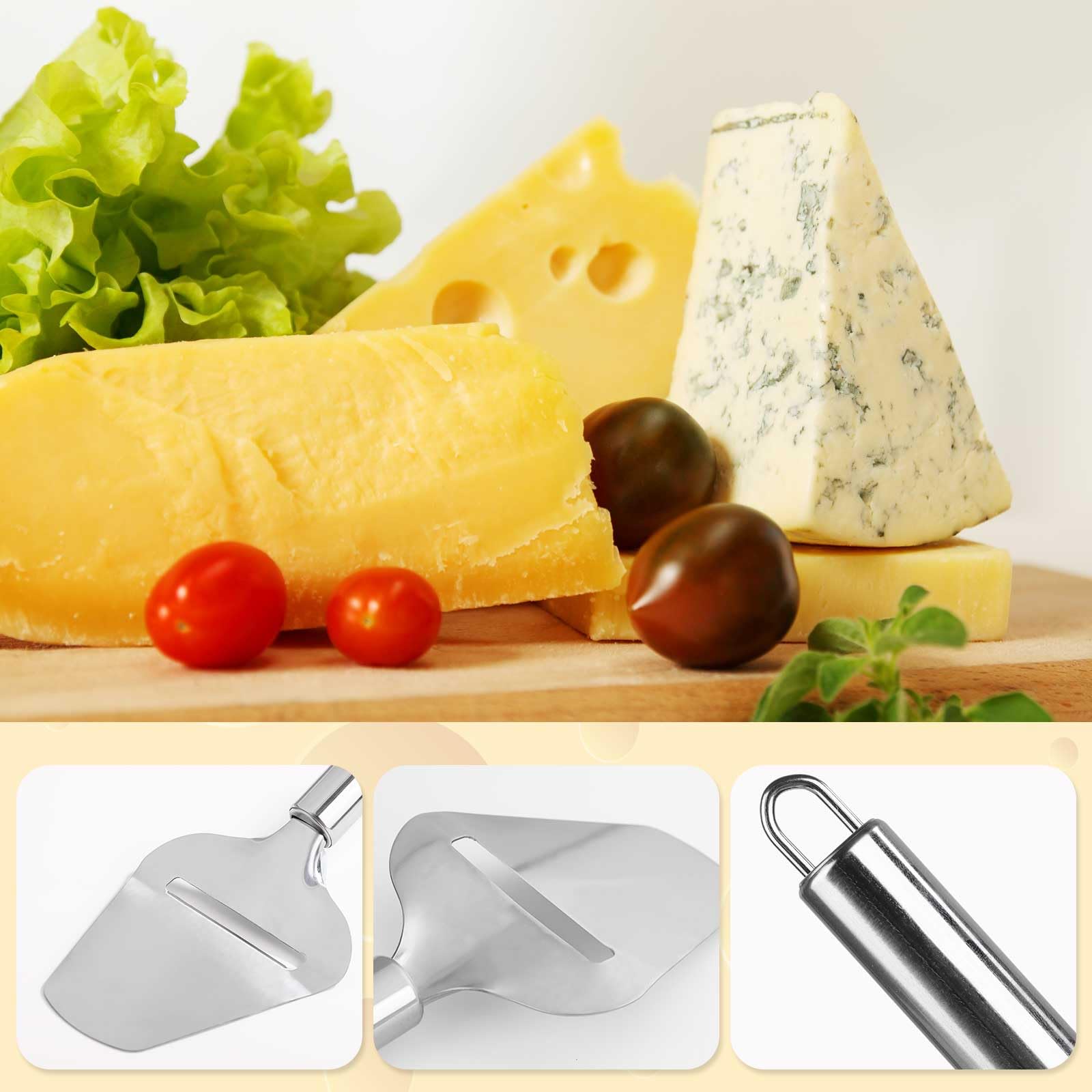 2-Piece Stainless Steel Cheese Slicer Set - Wire Cheese Cutter & Shaver with Non-Stick Blade for Block Cheese, Butter & Food Slicing - Perfect for Kitchen, Charcuterie Boards & Party Platters