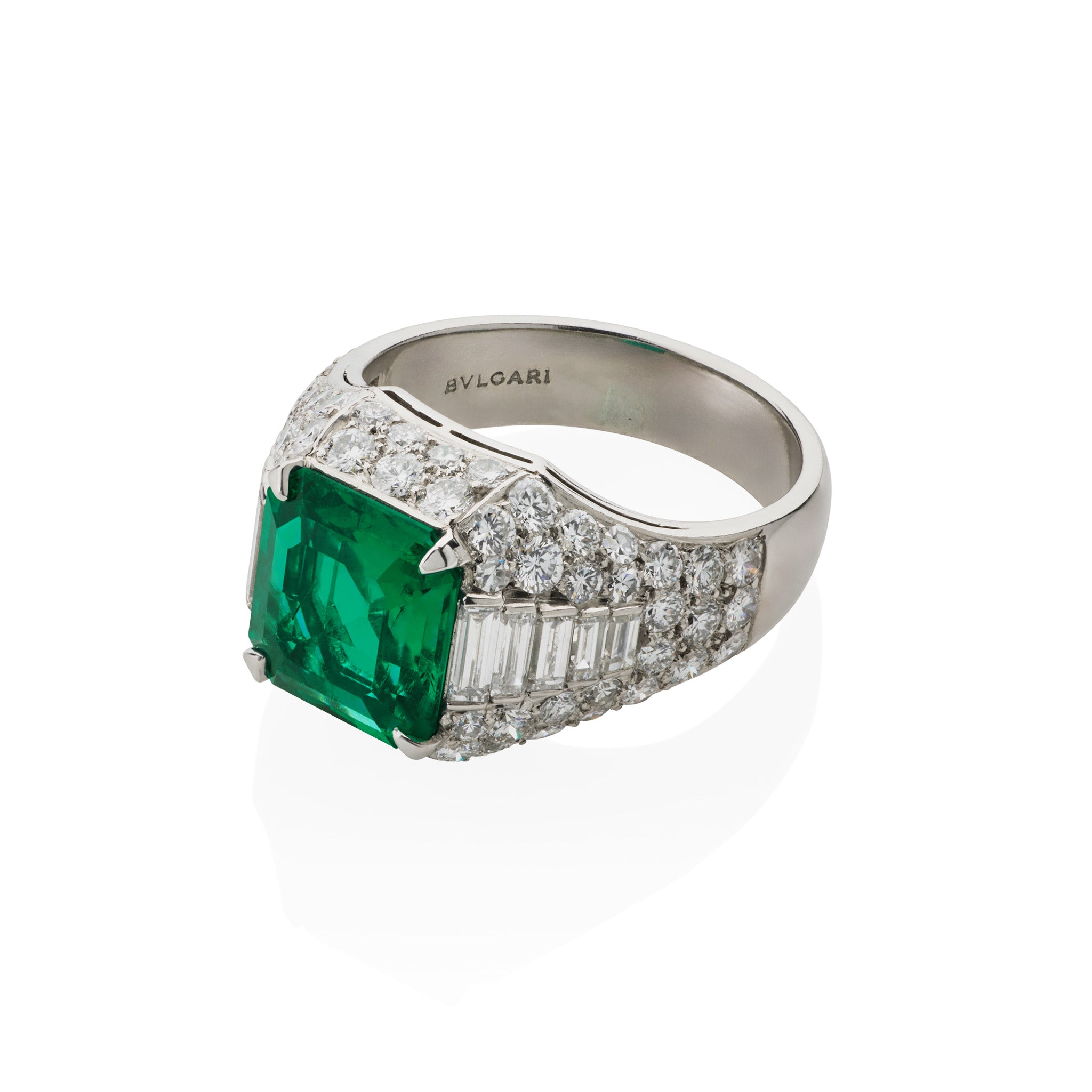 Bulgari Colombian Emerald & Diamond Trombino Ring | 18K Gold Luxury Jewelry for Women | Perfect for Weddings, Anniversaries & Special Occasions