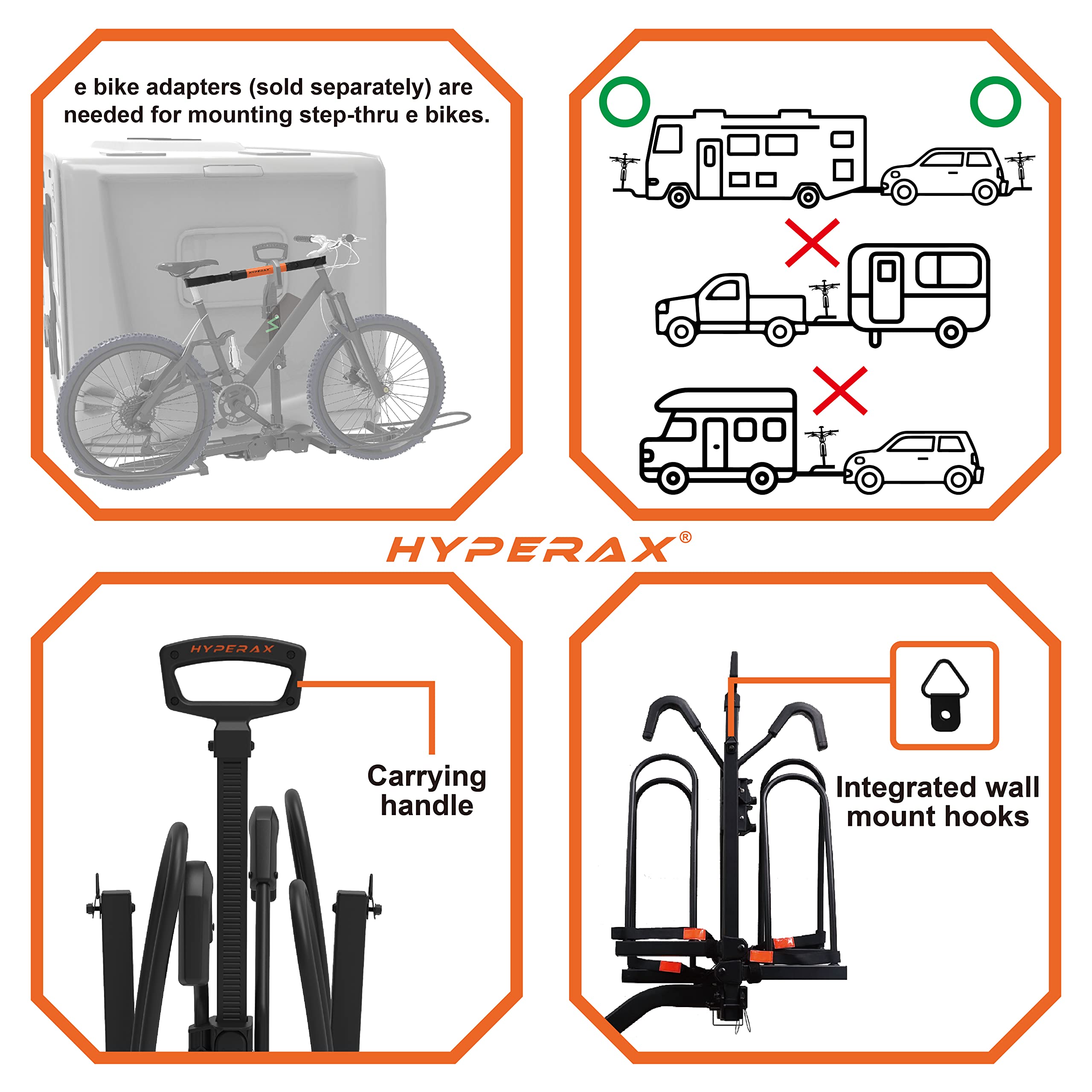 HYPERAX Volt RV Bike Rack with E-Bike Adapter - 2