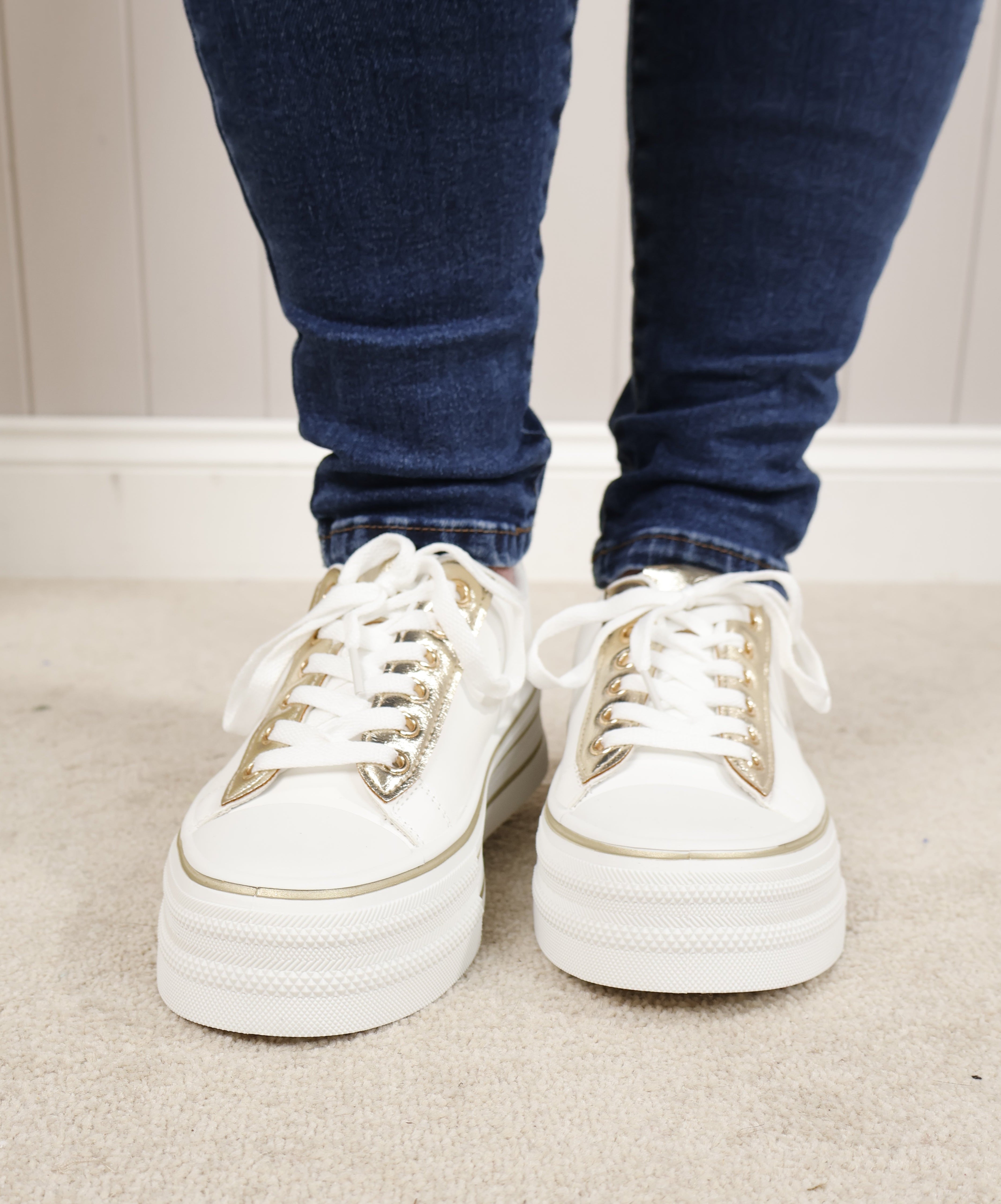 Vivica Women's Platform Sneakers White & Gold - Fashionable Comfort for Casual Wear, Walking & Everyday Outfits