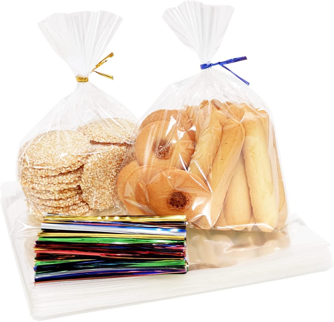 100PCS Clear Cellophane Gift Bags 6x10 Inches with Twist Ties - 1.4 mil Thick OPP Plastic Treat Bags for Candy, Cookies, Cake Pops, Rice Crispy Treats - Perfect for Birthday Parties, Baby Showers & Holiday Gifting